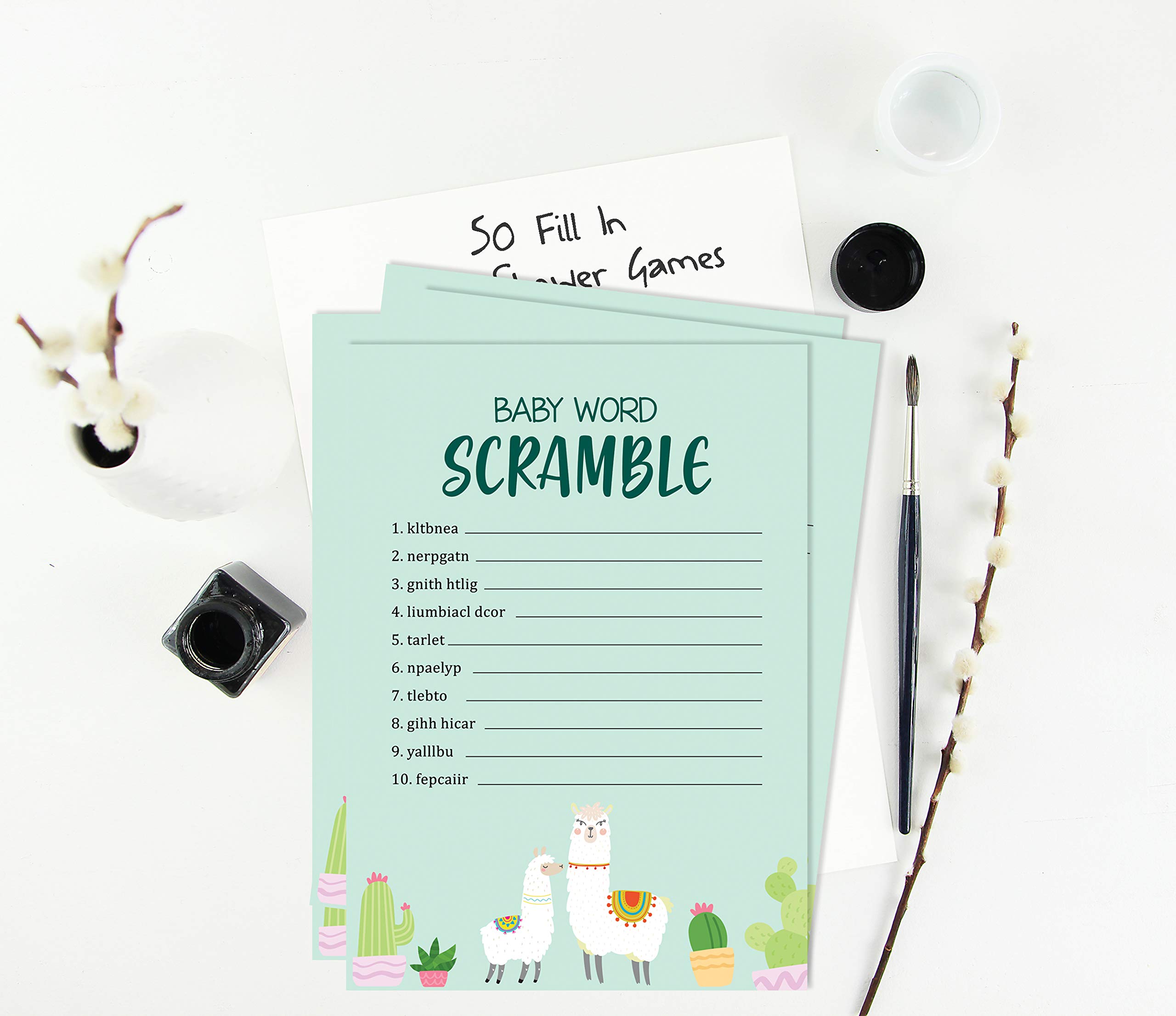 Inkdotpot 50 Pack Baby Word Scramble Baby Shower Game Cards Llama Gender Neutral Party Supplies Fun Baby Shower Game Favors - Image 4