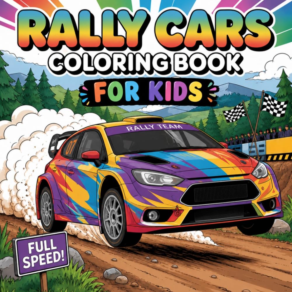 Rally Cars Coloring Book: Fun Rally & Racing Car Coloring Book for Kids Ages 4–8 – Fast Cars, Action Scenes, and Easy Coloring Pages