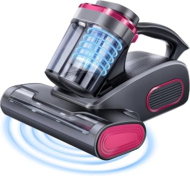 Rechargable Handheld Vacuum - Wireless Bed Vacuum Cleaner - Portable Mattress Vacuum 8.5KPa UV with High Heating Tech & Roller Brush Upgraded Double Dust Cup Widened