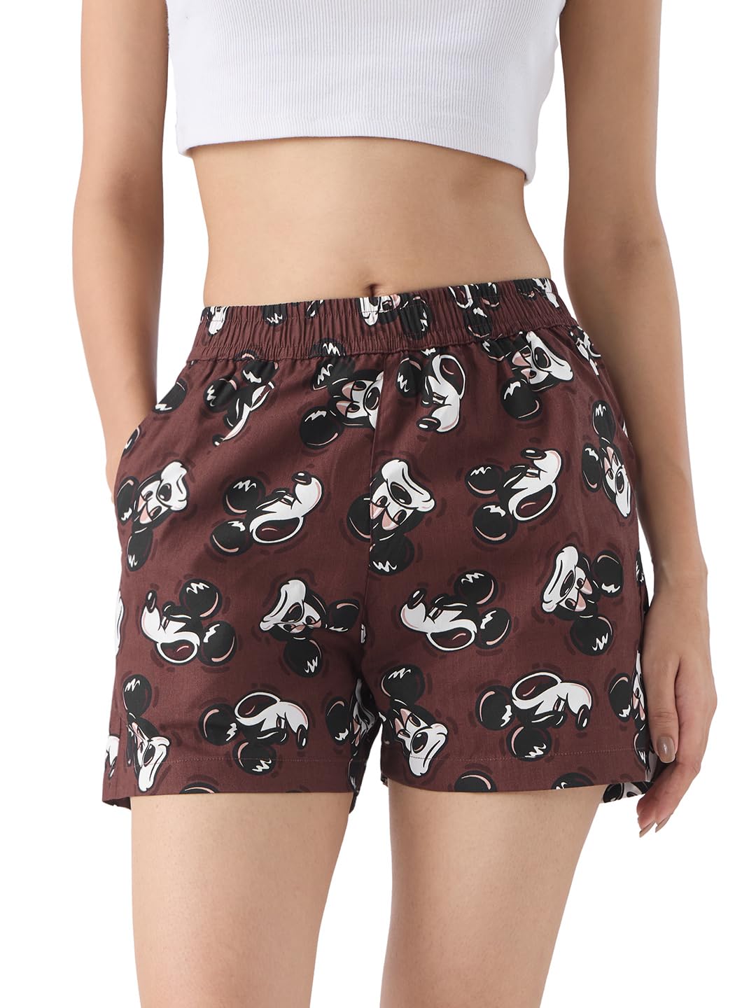 the souled store Mickey Mouse: Retro Women and Girls Pull On Brown All Over Printed Cotton Boxer Shorts-picture-51