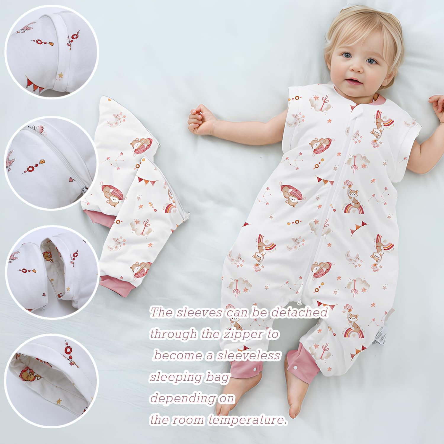 Miracle Baby Sleep Sack with Legs, 2.5 TOG Cotton Wearable Blanket Detachable Sleeves & 2-Way Zipper, Infant Sleeping Bag