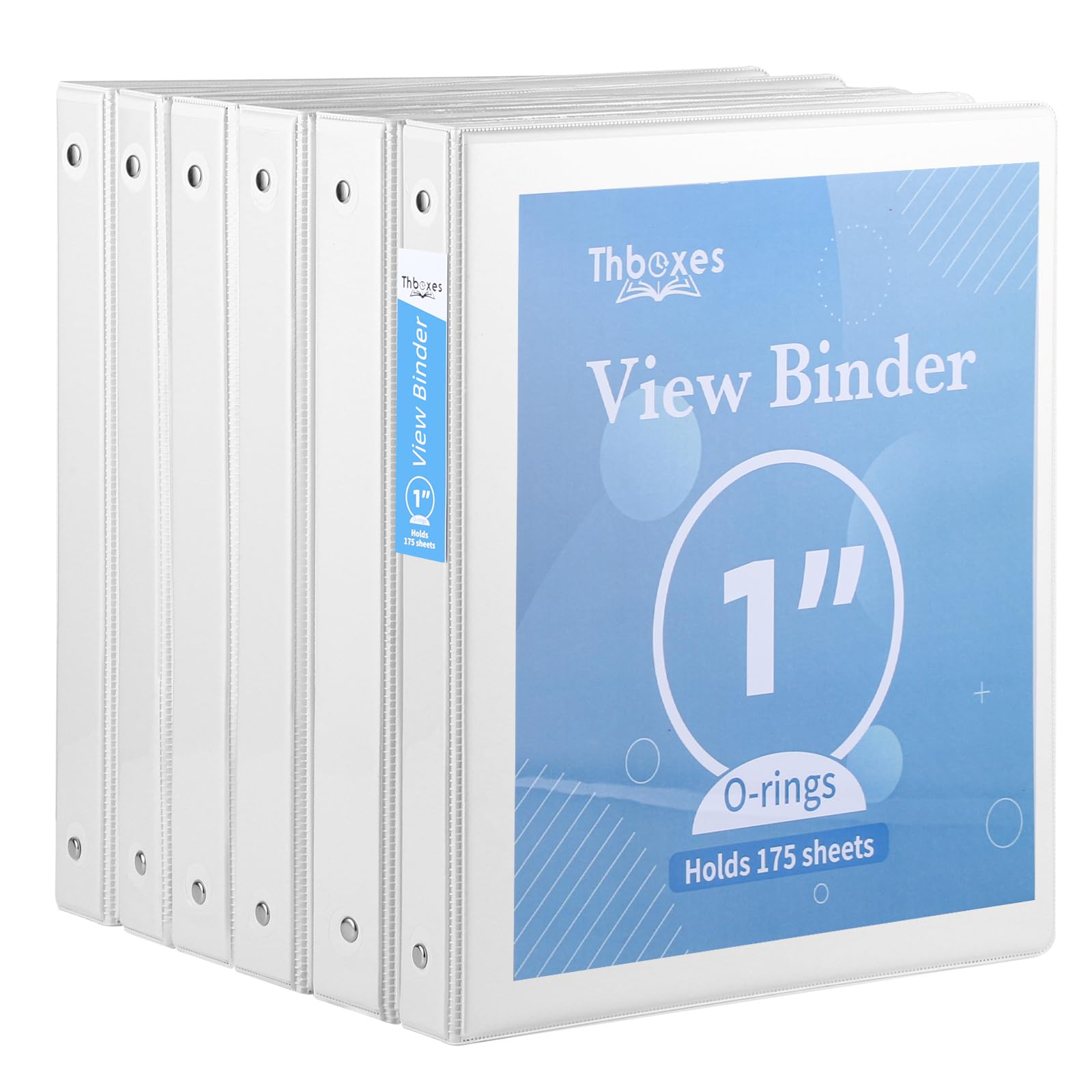 Thboxes 3 Ring Binder, 6 Pack 1 Inch Binder with 2 Interior Pockets & Clear View Overlay, Large Capacity, 1 Inch Binders 3 Ring, Round Ring Binders