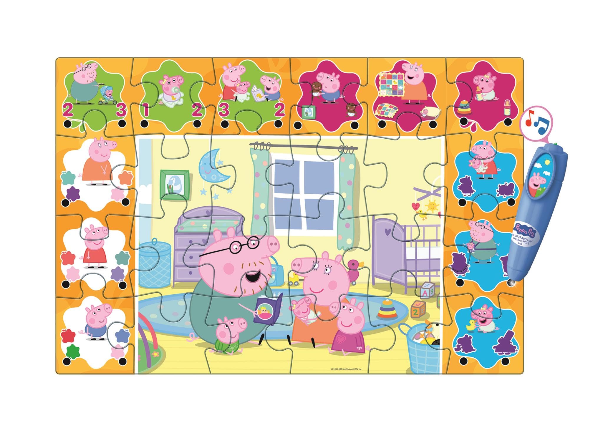 Clementoni - Puzzle Interactivo de Peppa Pig para Suelo- 24 Piezas, Pen Interativa, Desarrollo Autonomía y Concentración, 3+ Años, 62x42 cm, 16688
