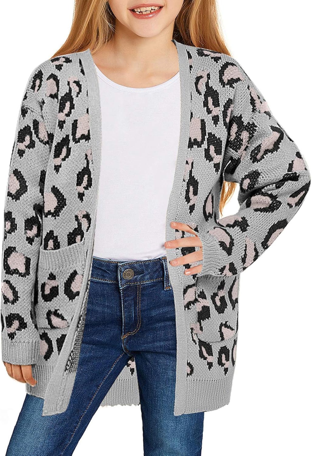luvamia Girl's Casual Open Front Long Cardigan Sweaters with Pockets 4-13 Years: Clothing, Shoes & Jewelry