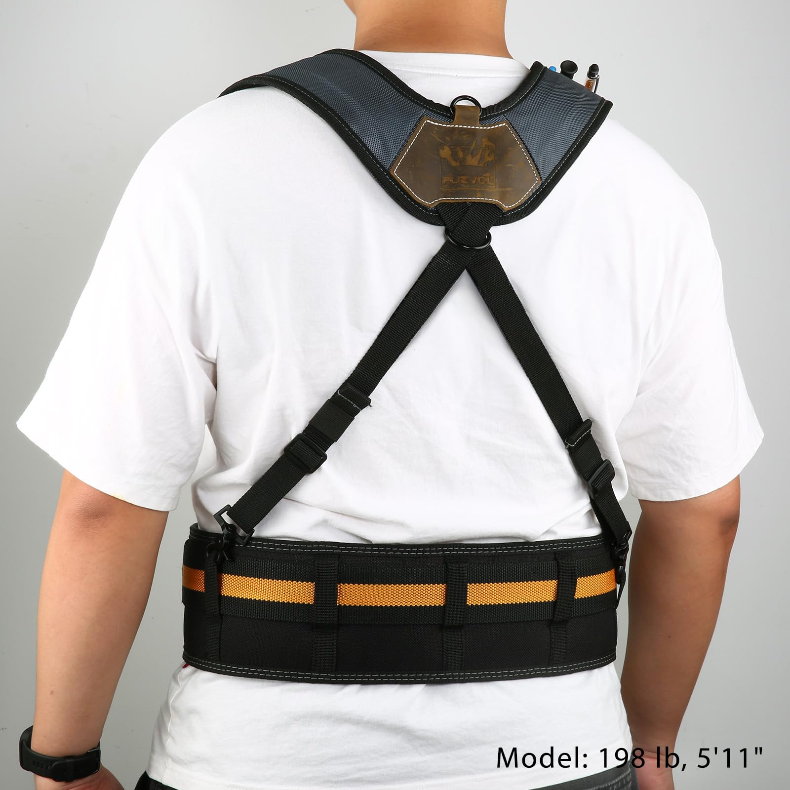 Ceinture porte-outils pour homme avec 4 boucles de fixation, porte-jarretelles de travail très résistantes, bleu, Medium