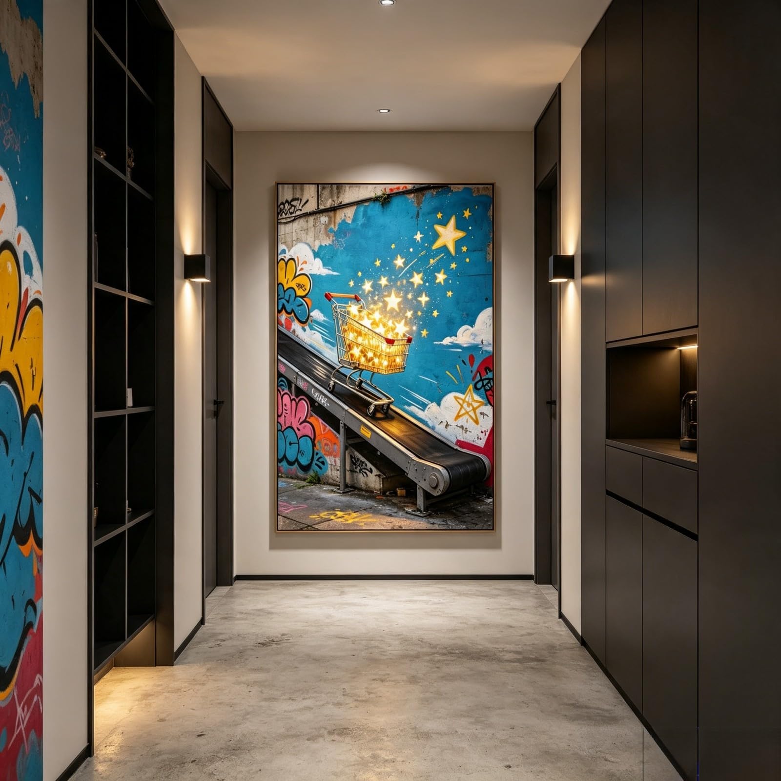 JUYIOPAX Cuadro en Lienzo Street Art Vertical Carrito Lleno de Estrellas
