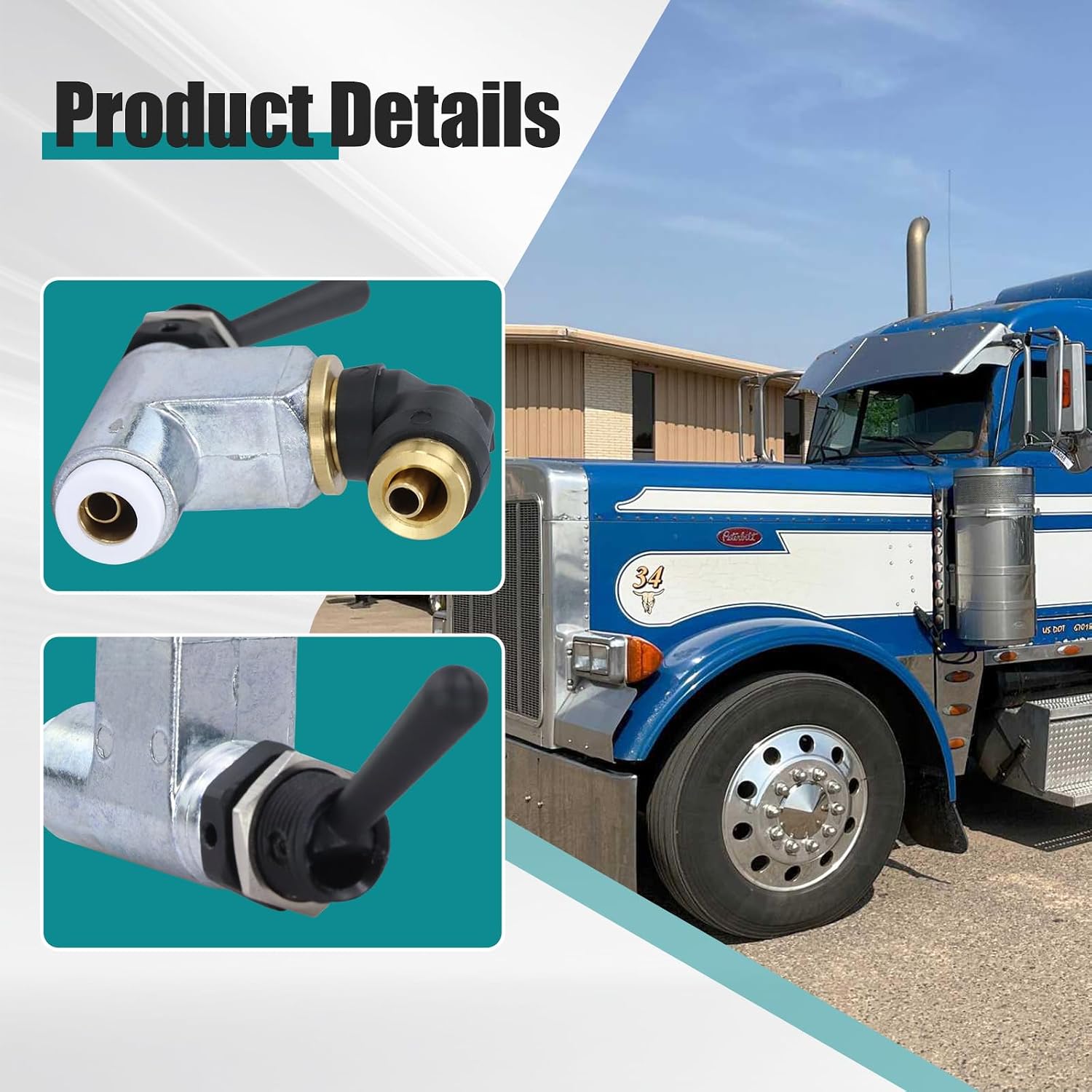 Air Toggle Switch Pneumatic Control Valve Compatible with Peterbilt and Kenworth Trucks - 1/4 Inch Quick Connect BA14500
