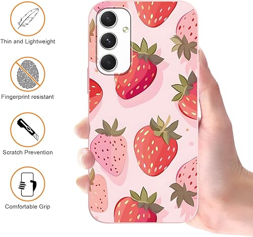 Miniatura 5 de Paquete de 2 fundas de teléfono con patrón de fresas para Samsung Galaxy A54 5G de 6,4 pulgadas, bonito diseño estético, funda estampada con TPU