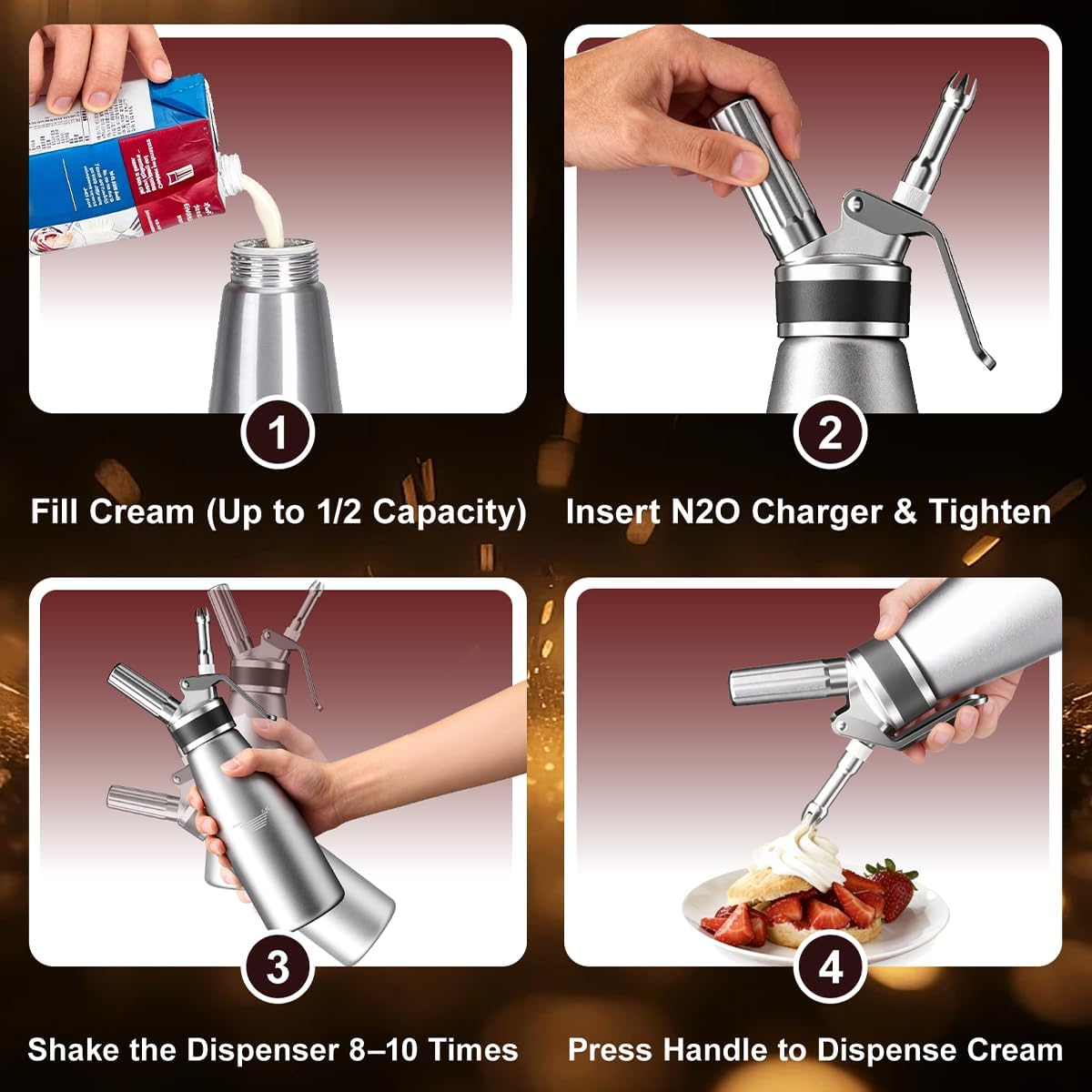 Whipped Cream Dispenser, 1 Pint / 500ml Aluminum Cream Whipper with Decorating Tips, Refillable Food Dispensing, For Home Kitchen Use