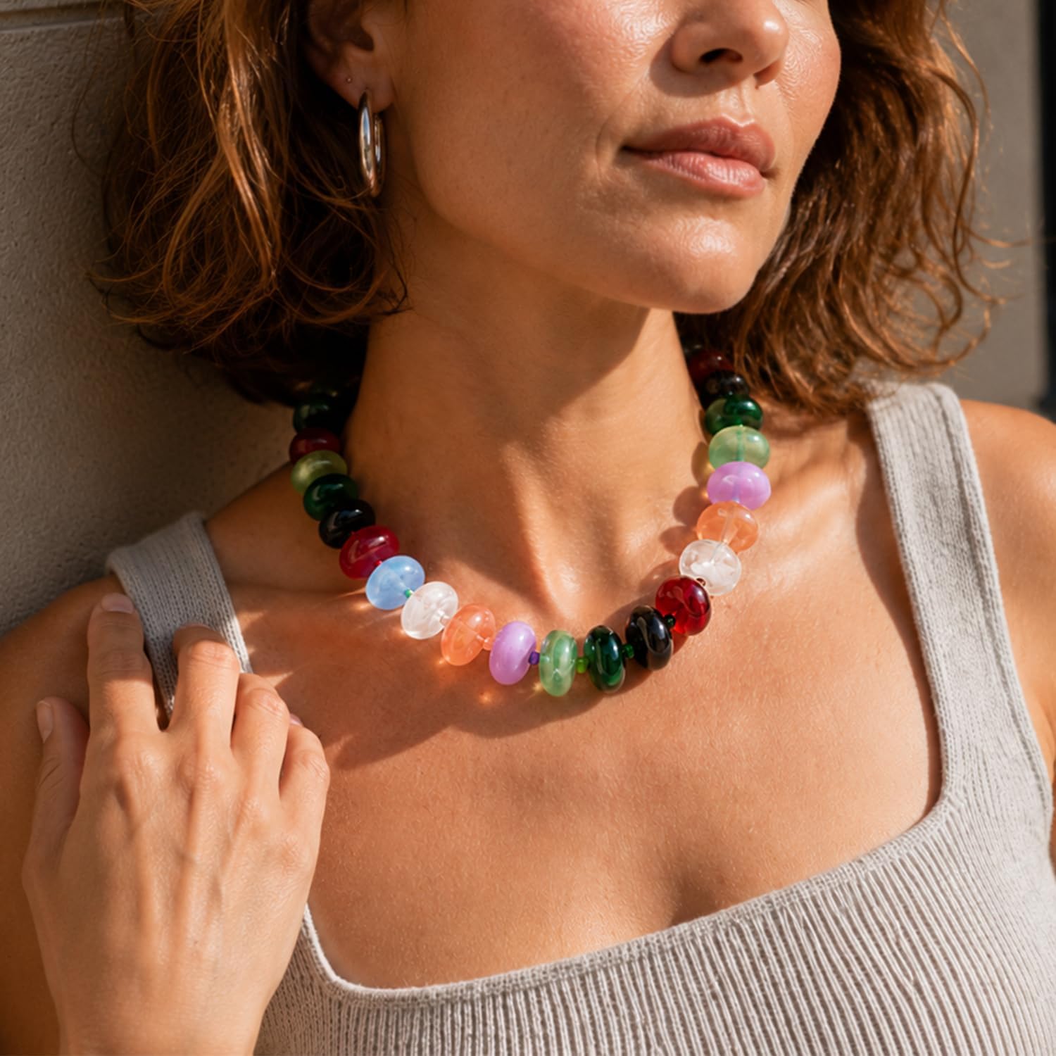 Resin Chunky Beaded Necklace for Women, Minimalist Modern Bold Statement Collar Necklace, Handmade Fashion Jewelry Accessories for Daily Party Gift image 2