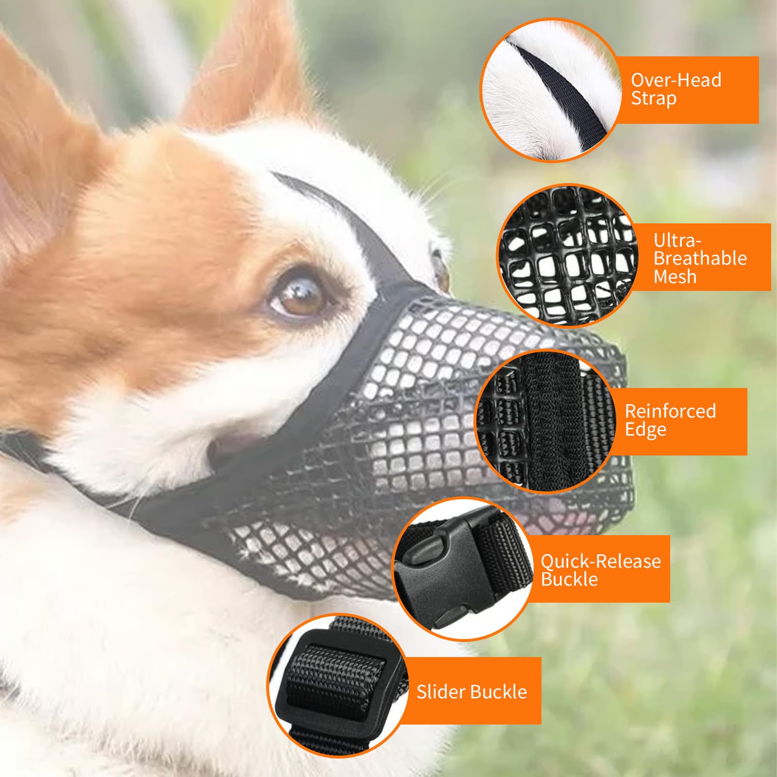 Fjquamitix Dog Muzzle, Soft Mesh Muzzles for Small Medium Large Dogs with Velcro Straps, Prevent Eating Biting Chewing Mouth Guard (S) - Image 3
