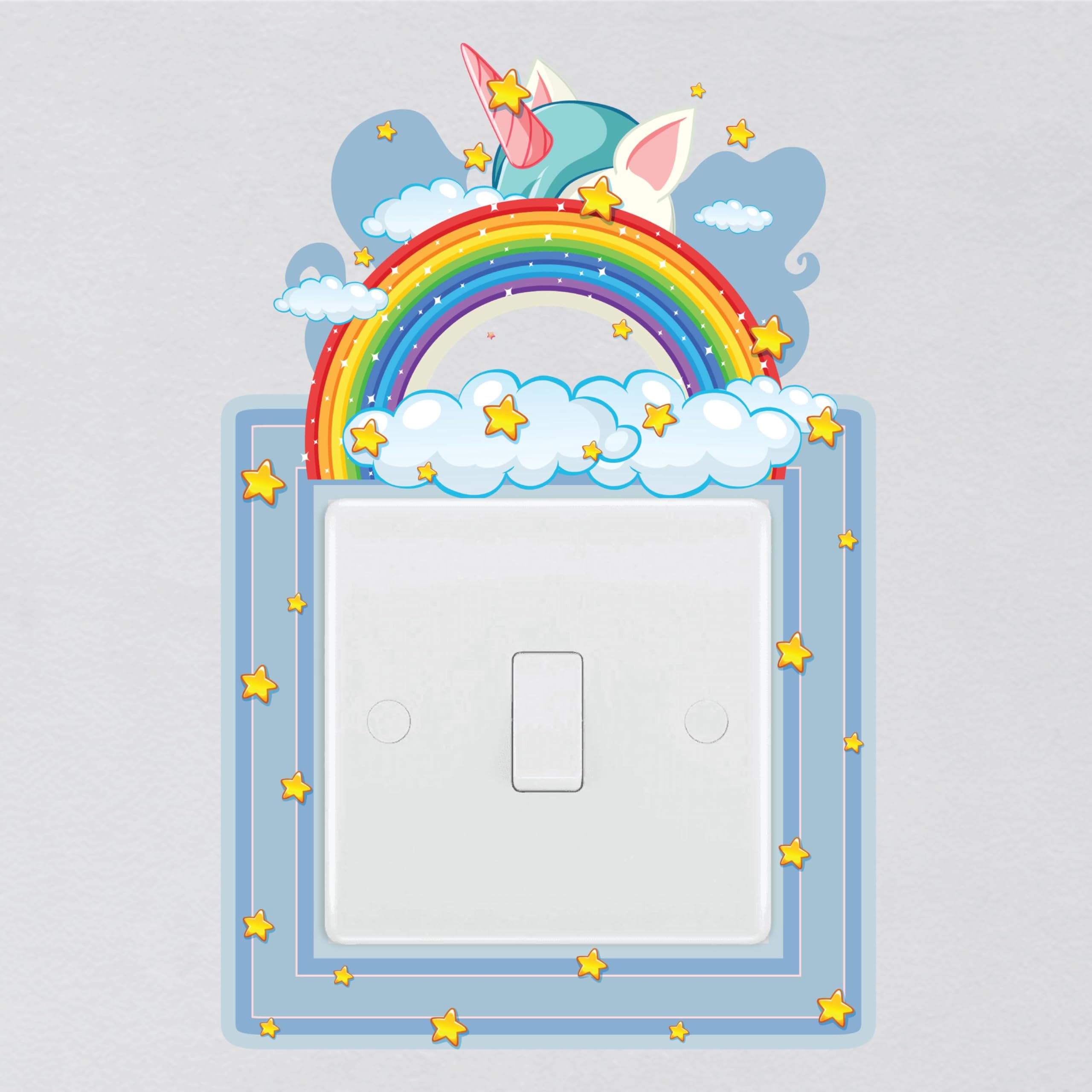 Unicorn and Stars Light Switch Surround Sticker Cute Nursery Childrens Decal Wall Art Sticker Vinyl Kids Boys Girl Bedroom Room Decor