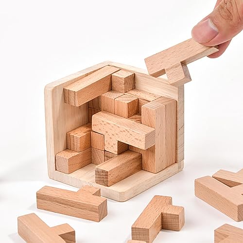 Miniatura 8 de Rompecabezas de madera con forma de constructor de habilidades, juguete educativo para niños y adultos (forma de L negra y natural)