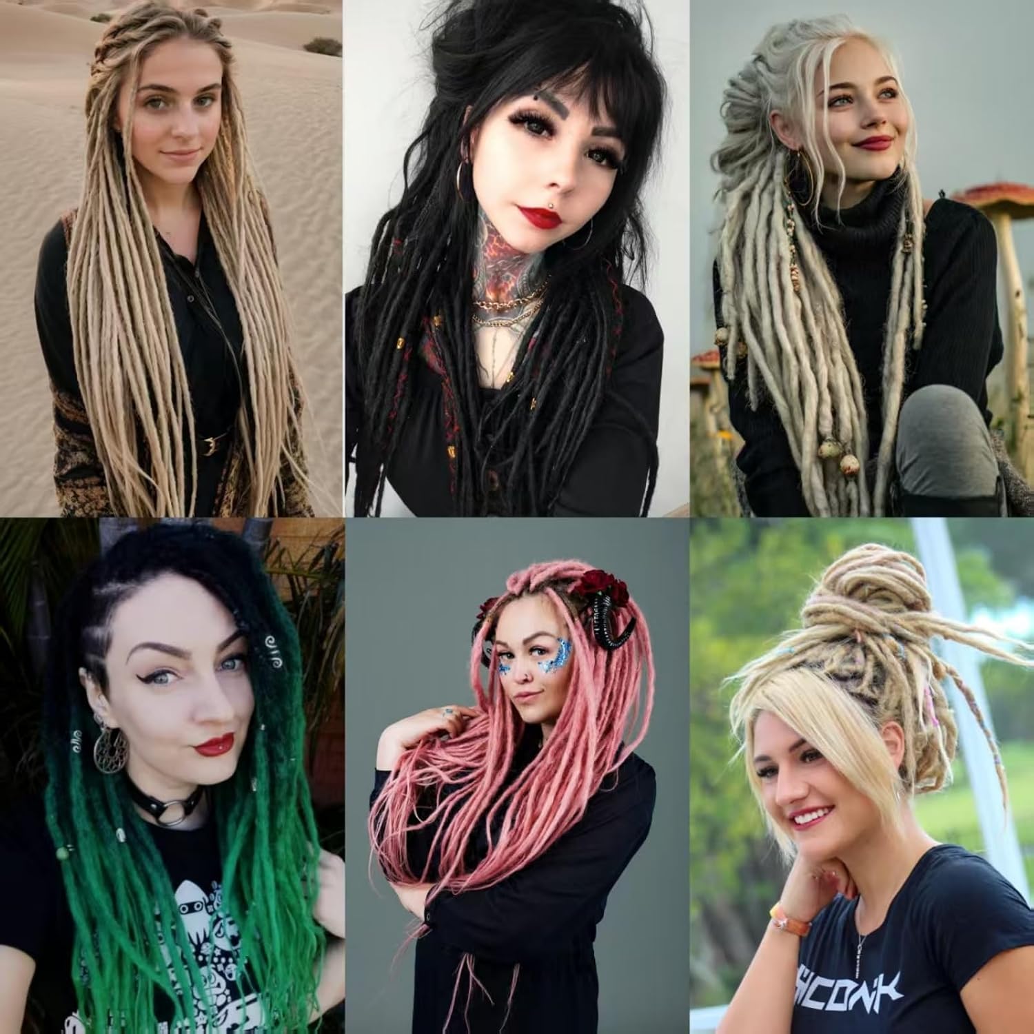 24 Inch 50 Strands Dreadlock Extensions, Black to Dark Brown 0.6cm Thin Synthetic Single-End Crochet Dreads, Handmade Reggae Style Dreadlock for Women#1B/30