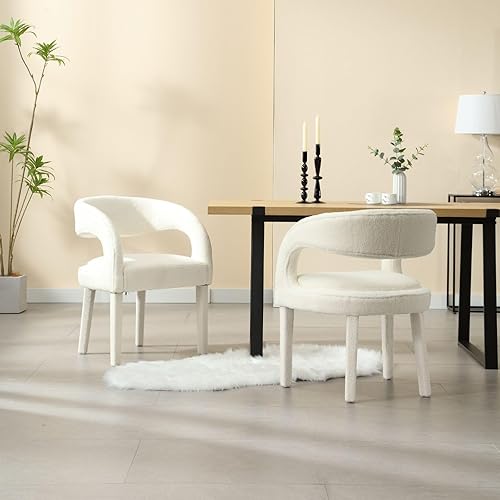 Miniatura 8 de Juego de 2 sillas de comedor modernas de color blanco, sillas de comedor tapizadas con respaldo abierto y brazos, cómodas sillas laterales para