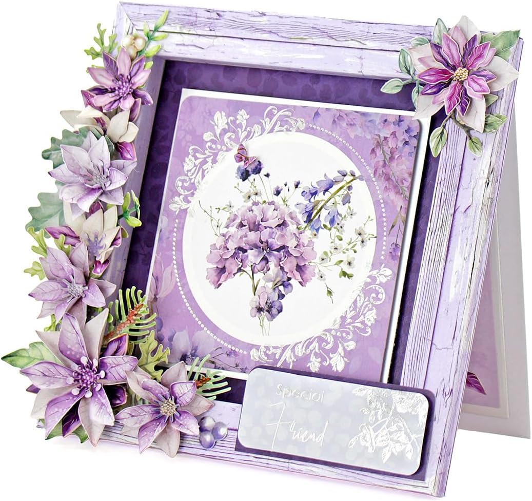 Katy Sue Dusky Violet Blooms, Die Cut Flowers & Leaves Pack. 12 Sheets of Pre-Cut Double-Sided Paper Flowers & Leaves in a Purple Colorway from Card Making Supplies. UK-Made.