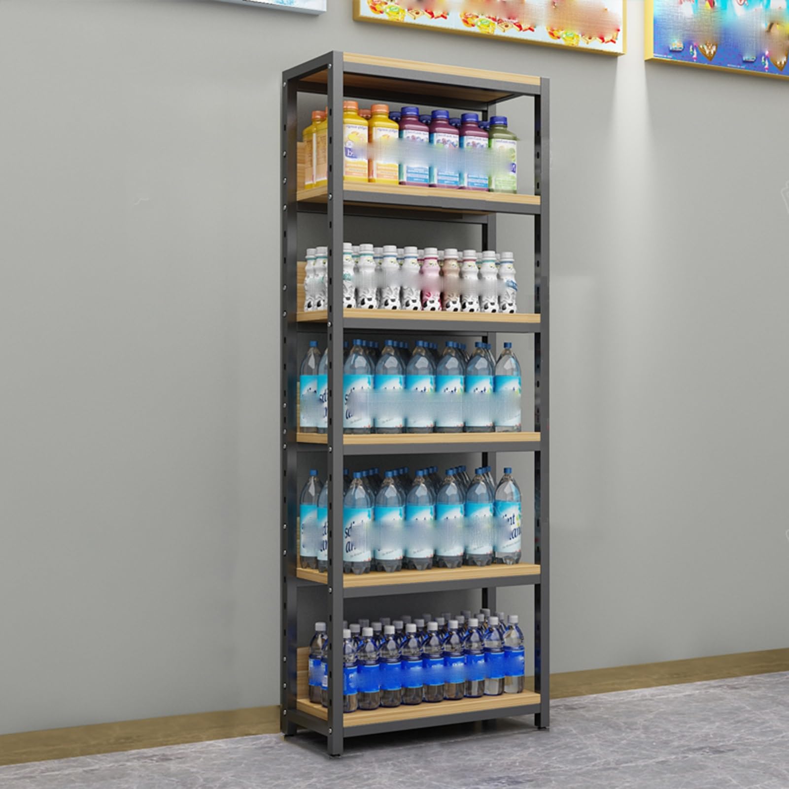 Estanteria Tablero de Madera de Acero para Refrigerios de 5 Niveles, Organizador de Snacks Independiente para Empresas, Soporte de Almacenamiento de Snacks para Supermercado/Cocina/Cine