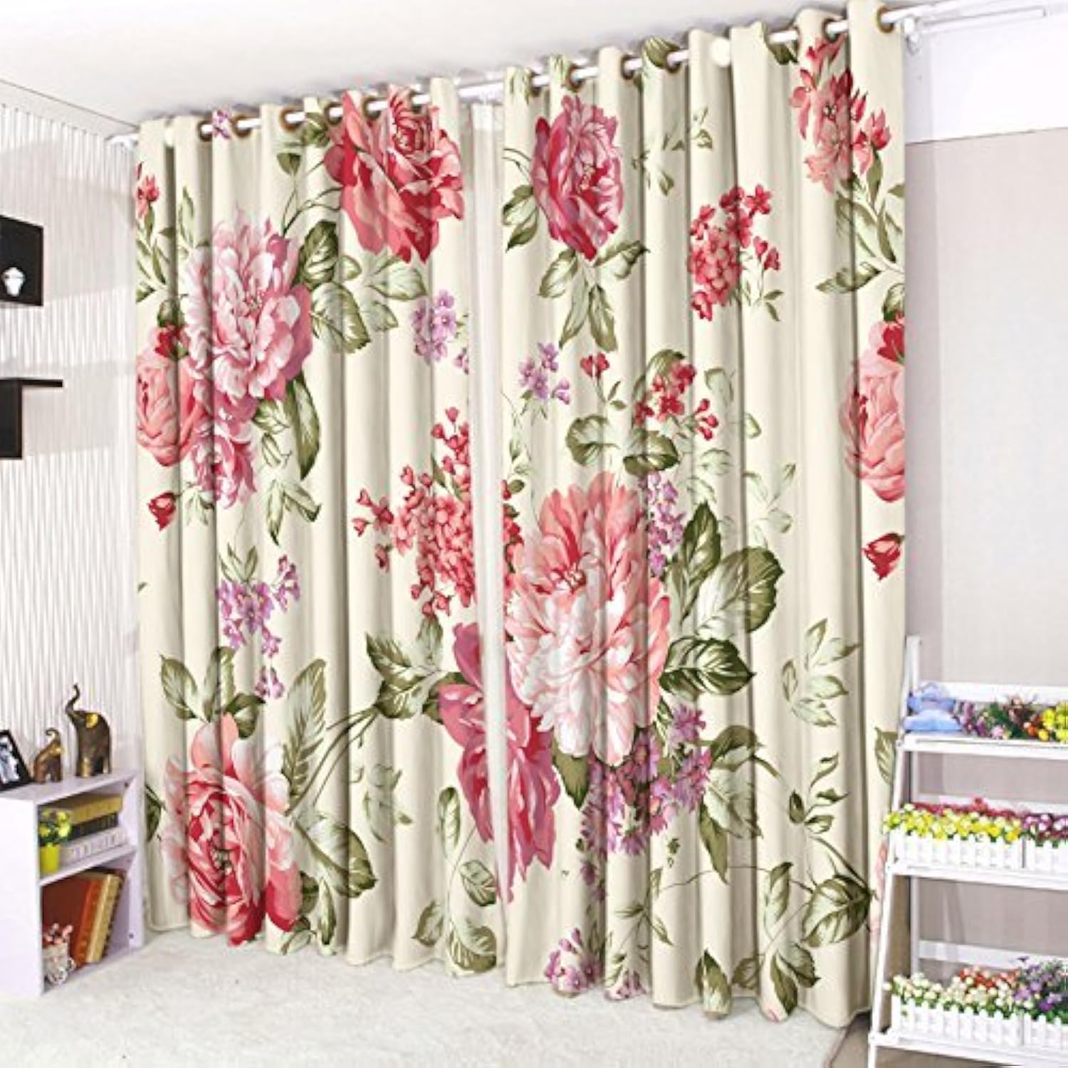 Cortinas vintage florales 3D con ojales: paneles decorativos de 132 x 229 cm