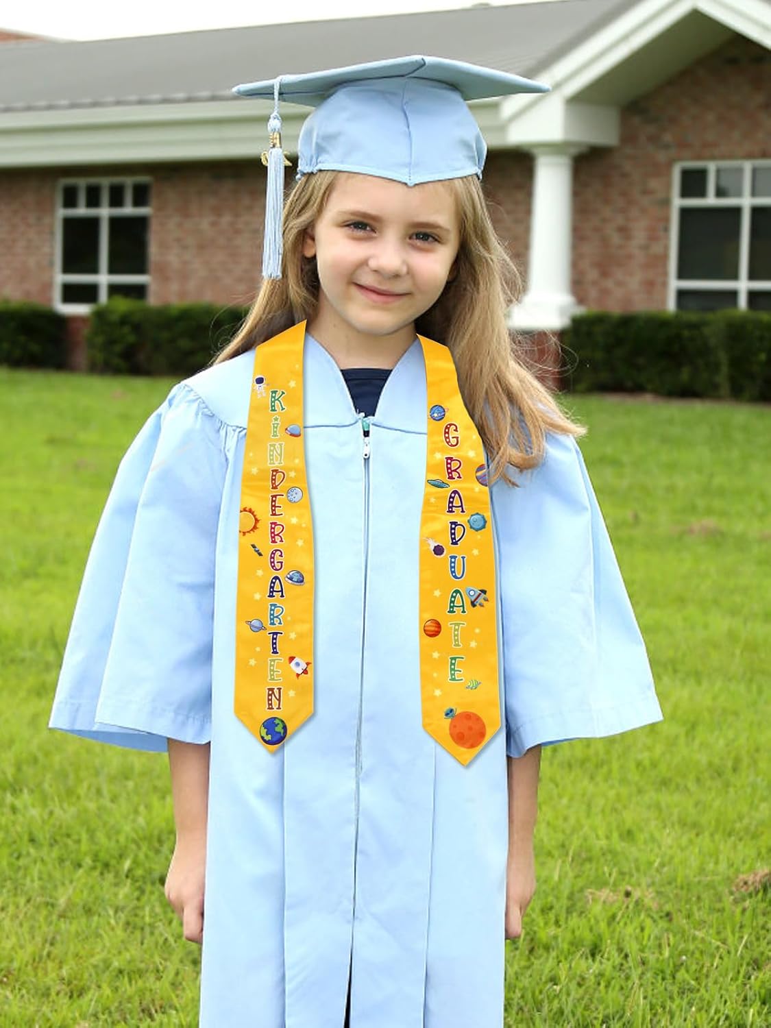 GraduatePro Kindergarten Graduation Stole, Class of 2026 Sash for Kids, Graduation Accessories Gifts Space Themed Pattern