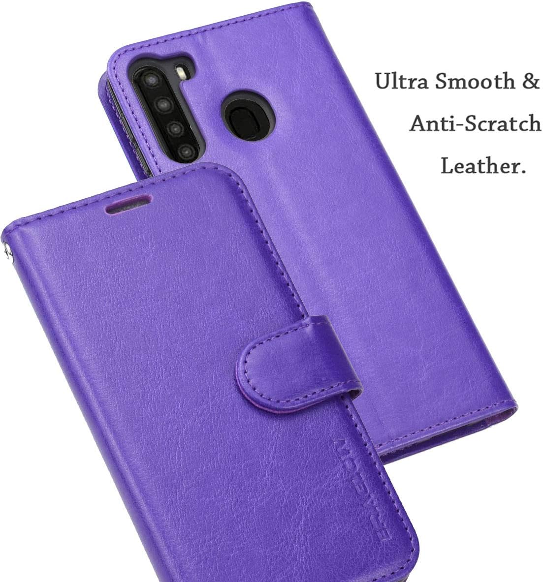 ERAGLOW for Galaxy A21 Case, PU Leather Wallet Case Flip Protective Phone Cover [Stand Feature] with Wrist Strap and [4-Slots] ID&Credit Cards Pocket for Samsung Galaxy A21 2020(Purple)