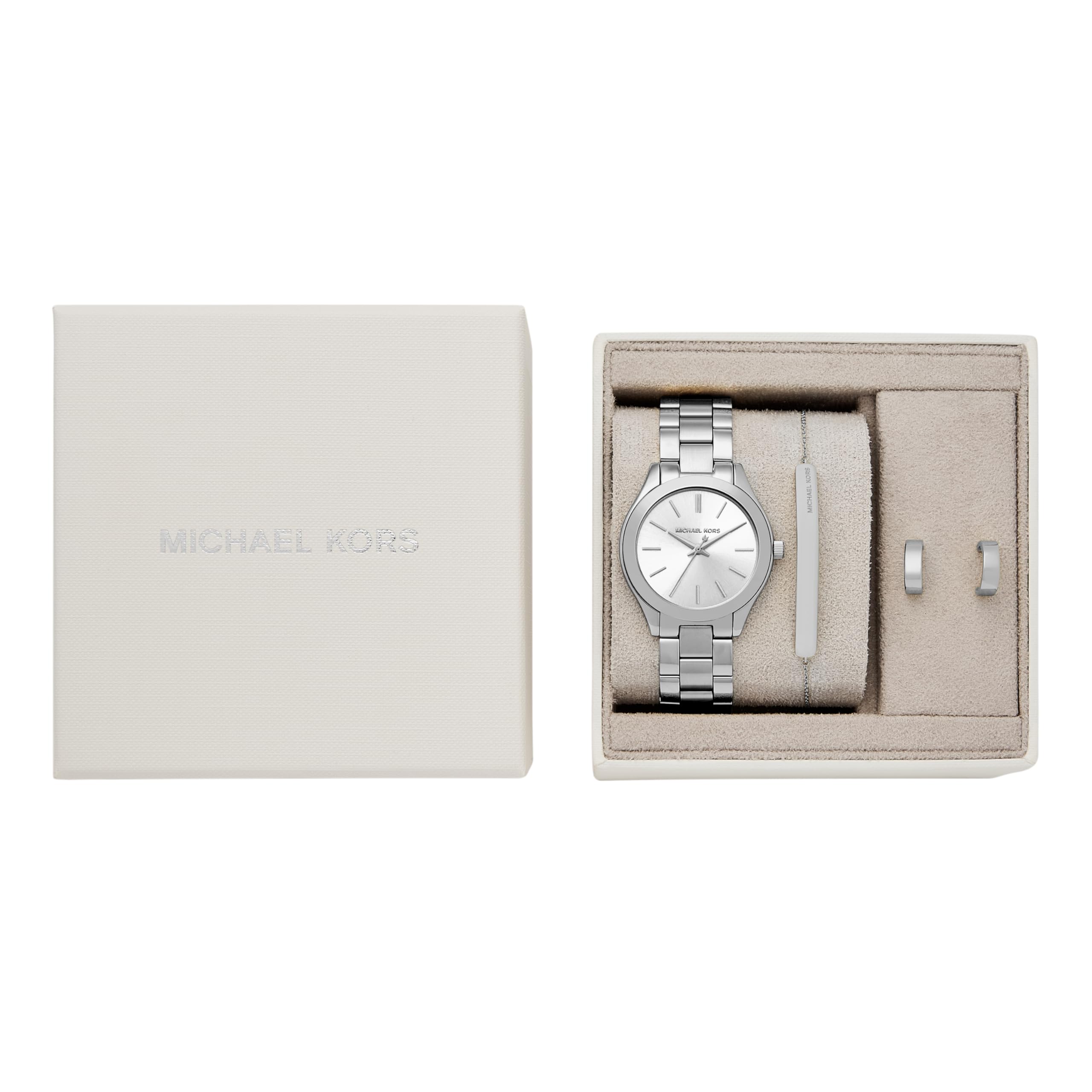 Michael Kors Women's Slim Runway Three-Hand Stainless Steel Bracelet Watch Gift Set (Model: MK7563SET)