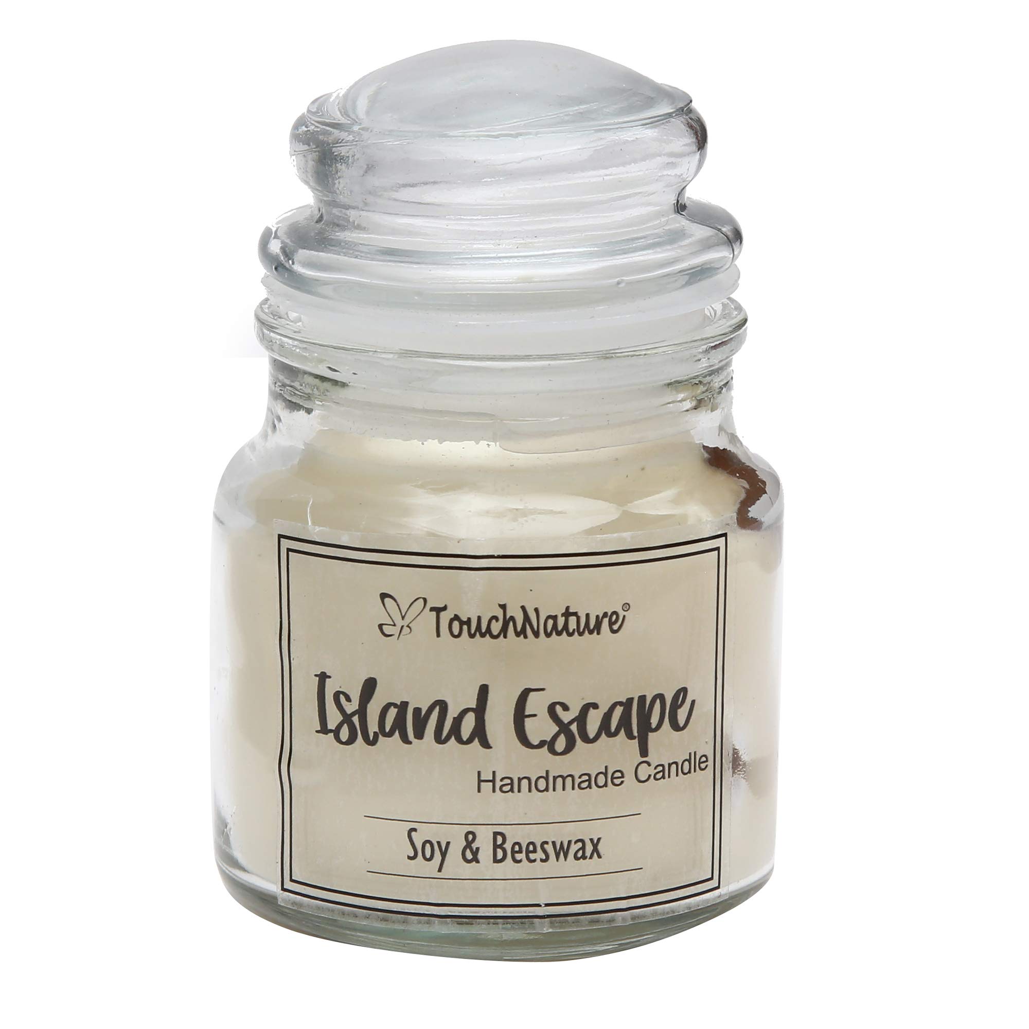 Touch NatureIsland Escape Scented Fragrant White Handmade Soy Wax and Beeswax Jar Candles. Hand Poured Rustic Home Décor Jar Candle.