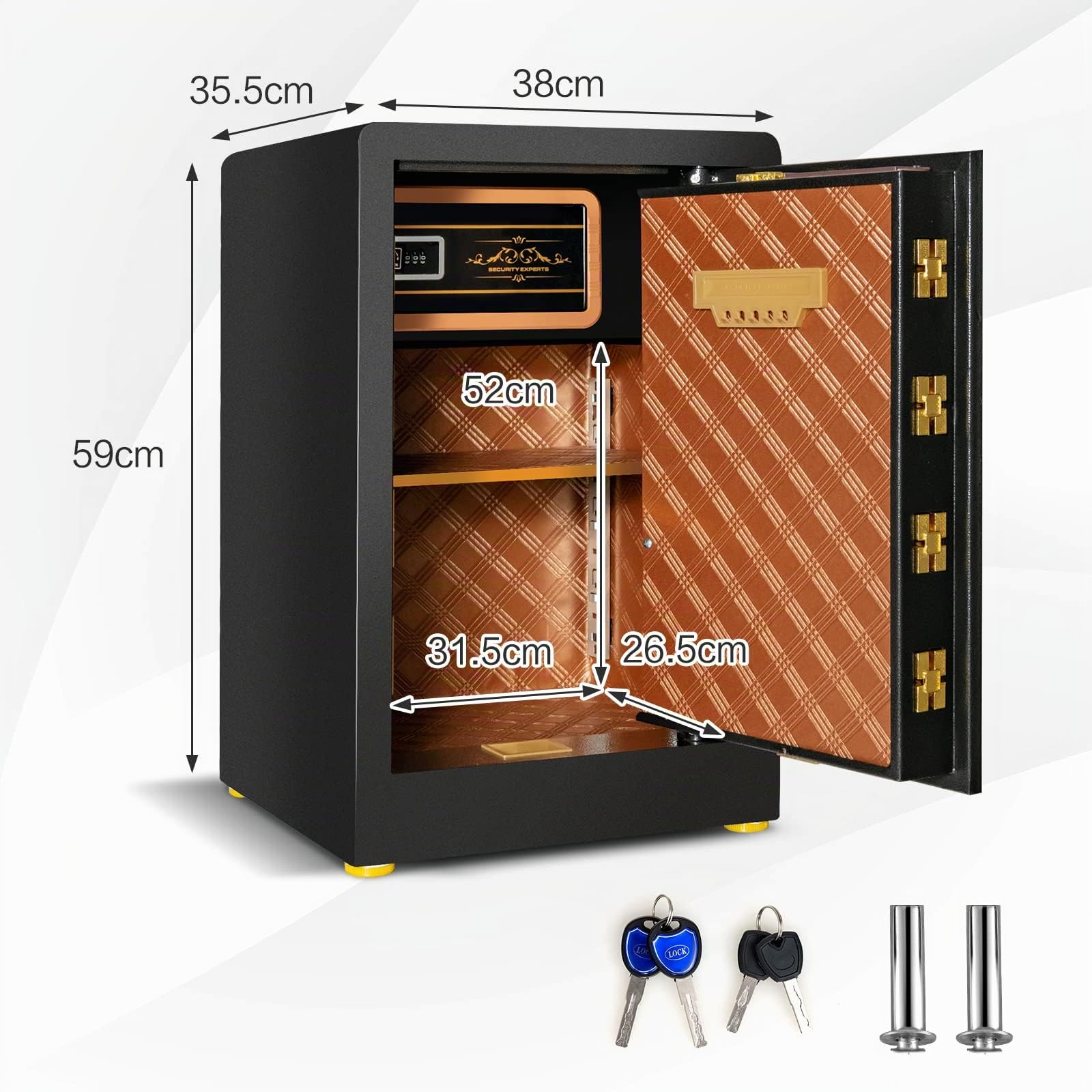 GIANTEX Coffre-fort Electronique 42,5 L, Serrure à Combinaison & 2 Clés de Secours, Boîte Verrouillable Intégrée, Système d'Alarme Sensible, Ignifuge, 38 x 35,5 x 59 cm, Noir