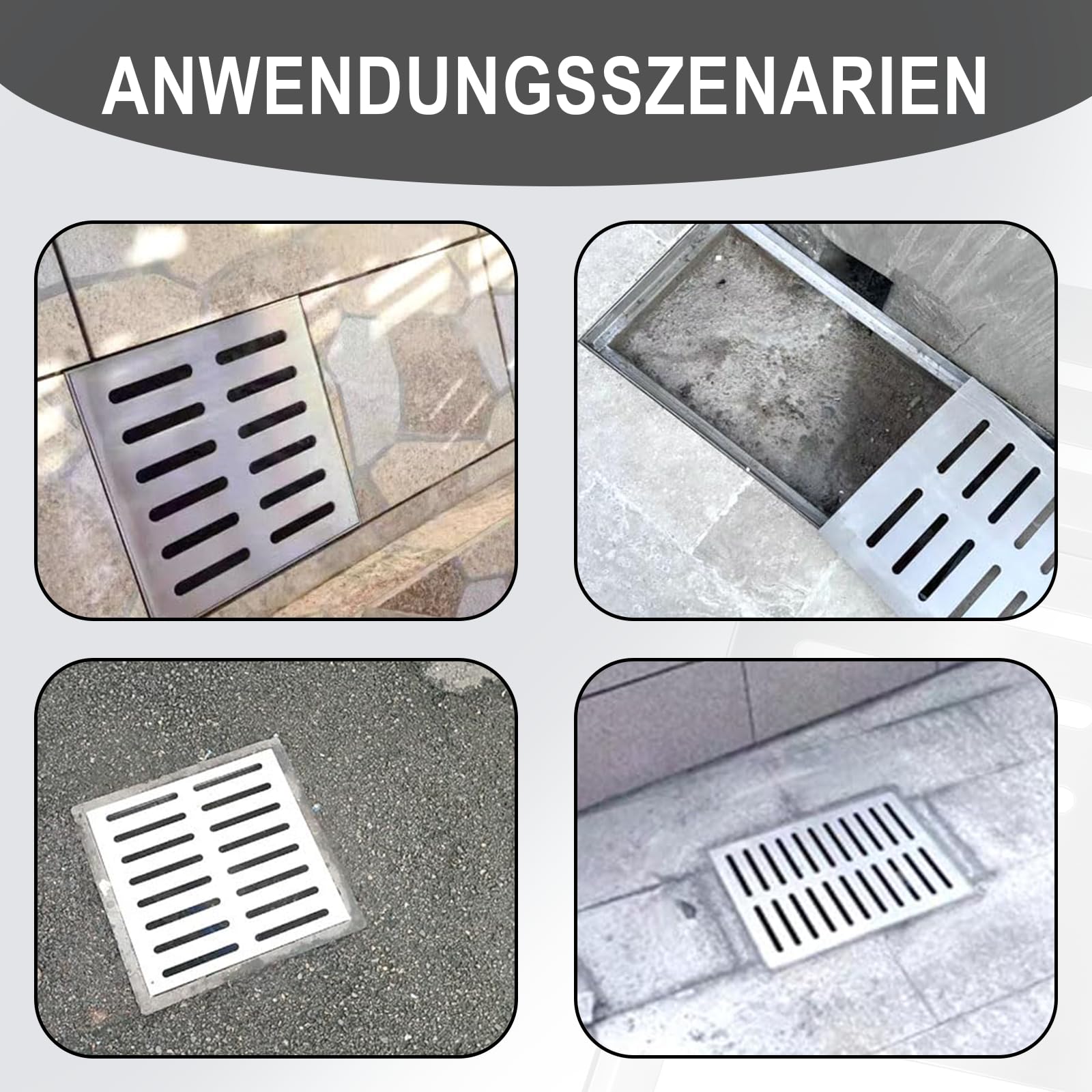 300 x 300 x 20 mm Quadratische Abflussabdeckung aus Edelstahl