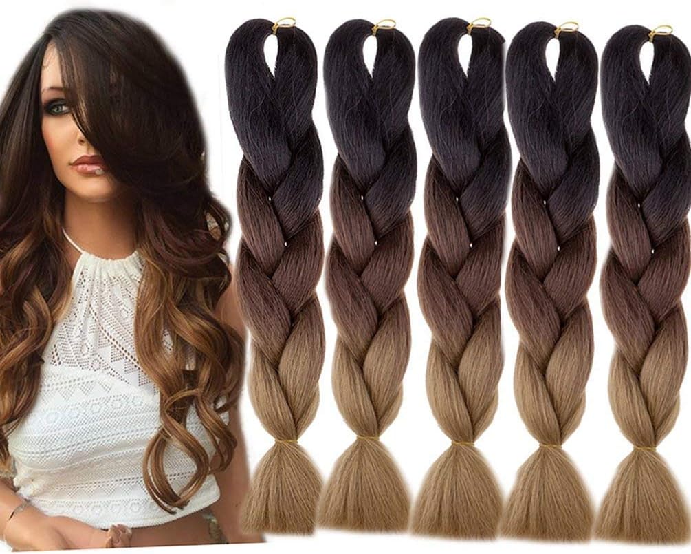 Emmet 5 Packs Jumbo Braiding Hair Kanekalon Synthetic African Box Braids Hair Extensions 100g/pcs, Hair Care Ebook Included (24", 5 Pack, Ombre Color 86)