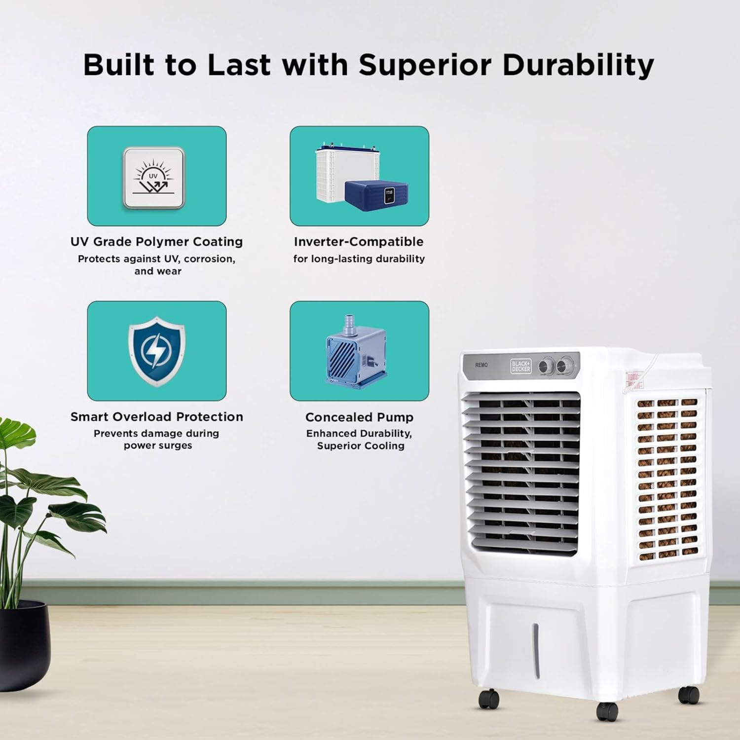 Black+Decker Evaporative Air Cooler Remo 45L Air Throw 26 Ft...