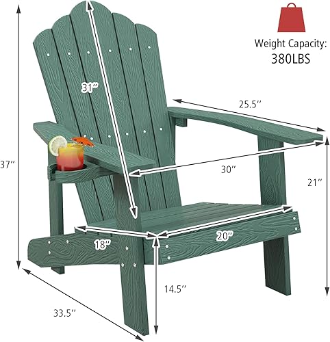 Miniatura 3 de Tangkula Silla Adirondack de gran tamaño, sillas de patio con soporte ajustable para tazas, sillones HIPS con rejillas, resistente a la intemperie
