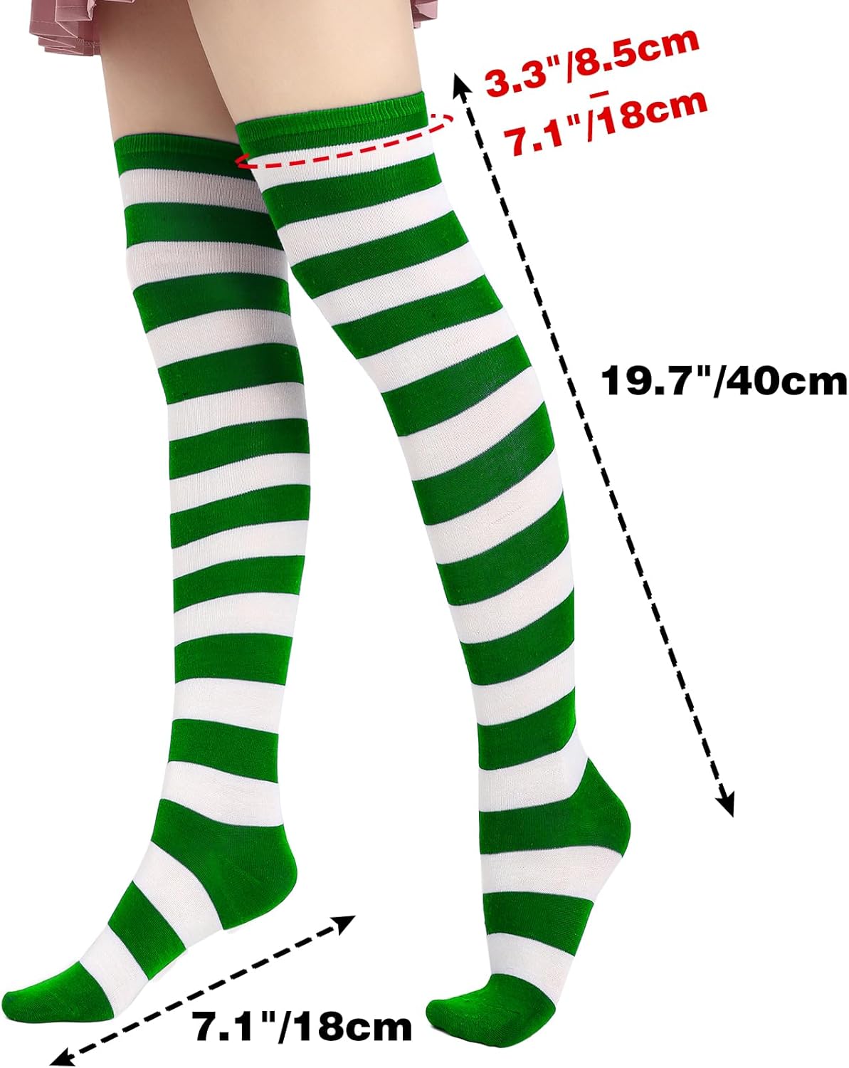 DAZCOS Striped Thigh High Socks Elastic Over The Knee Knit Stockings Leg Warmers for Christmas - Image 2