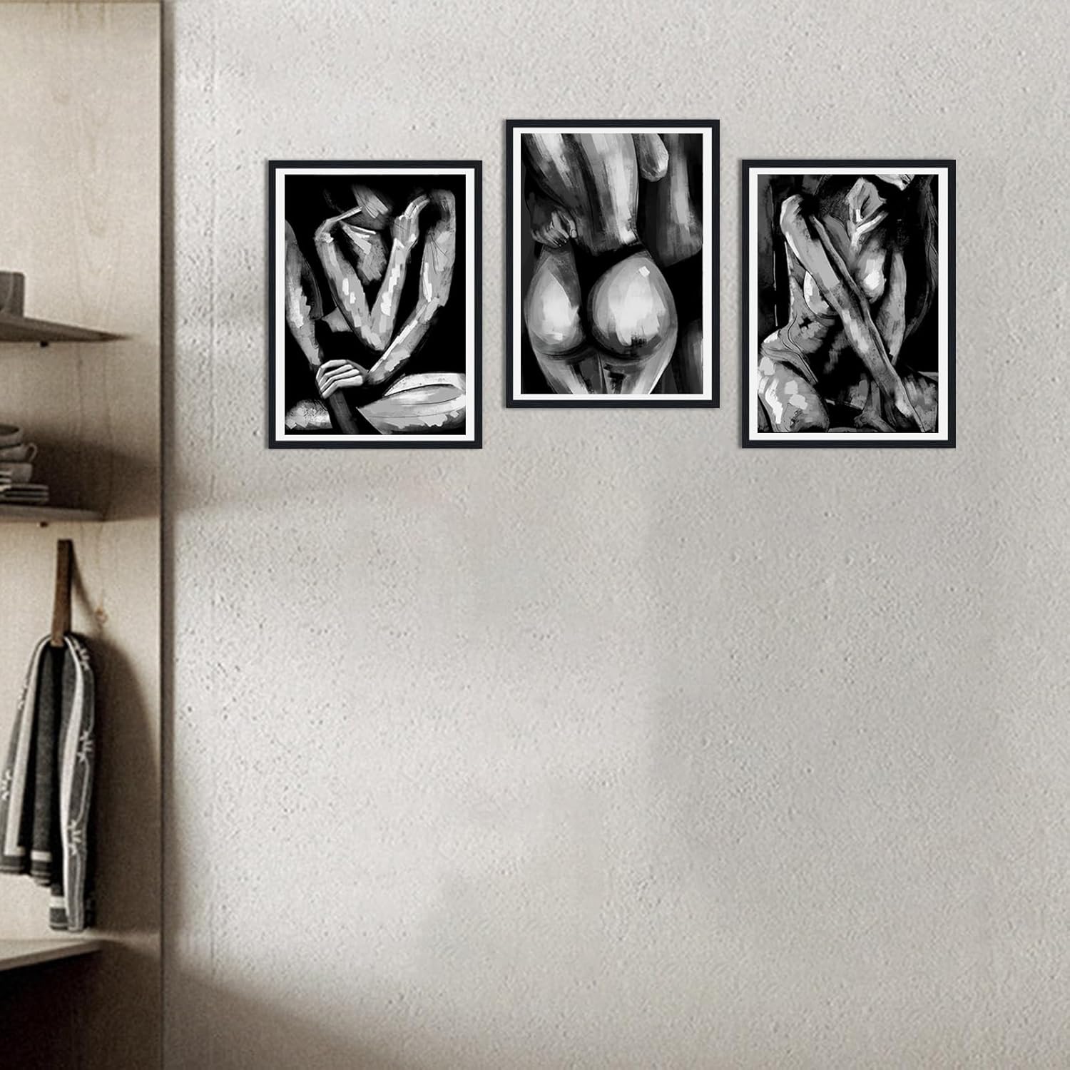 Yeesjoee Bathroom Decor Canvas Wall Art Abstract Naked Girl Picture Wall Decor Nude Woman Body Painting for Hotel Bedroom, 12”x 16”x 3Pcs