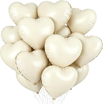 Heart Foil Balloons Pack of 12 18 Inch Heart Helium Balloons Beige Cream White Heart Balloons Wedding Helium Balloon Hearts Heart Balloons for Birthday Valentine's Day Engagement Mother's Day