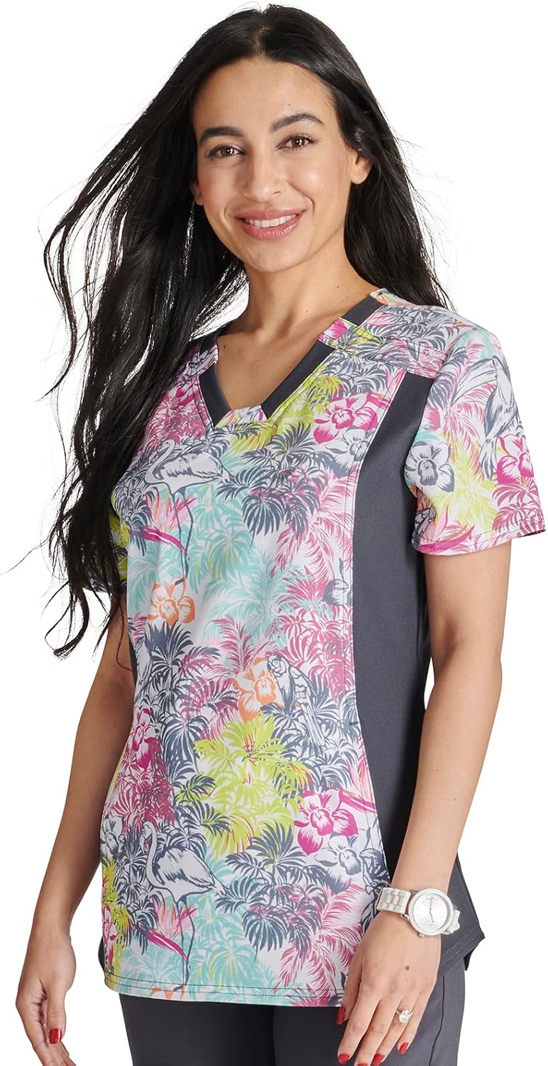 Cherokee iFlex Women Scrubs Top V-Neck Knit Panel CK641