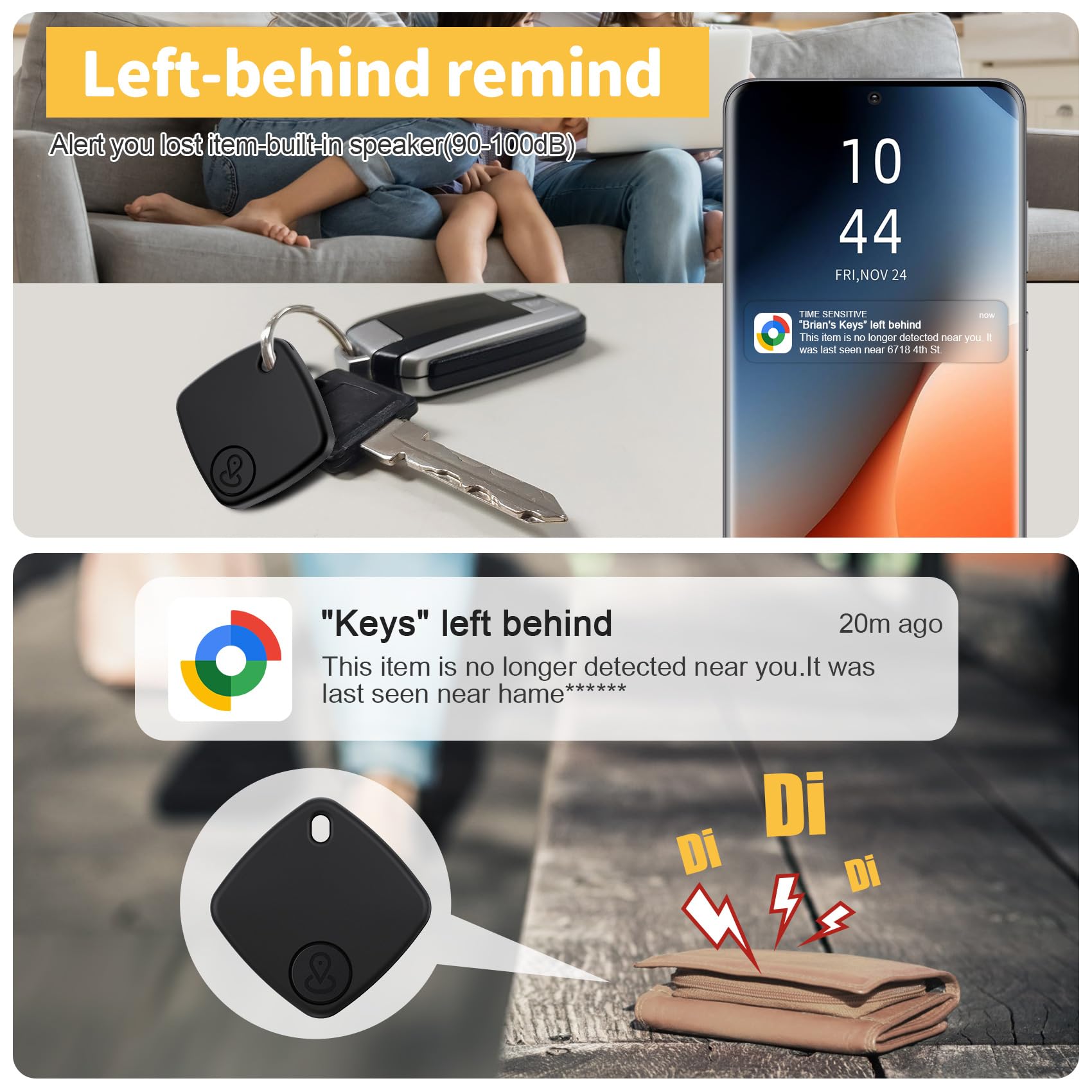 Air Tracker Android, 4 Pezzi Smart Tag Android Trova Oggetti, Funziona con Google's Find Hub, Air Tracker Tags Bluetooth Localizzatore Chiavi per Chiavi/Bagagli/Valigie/Portafogli (Nero)