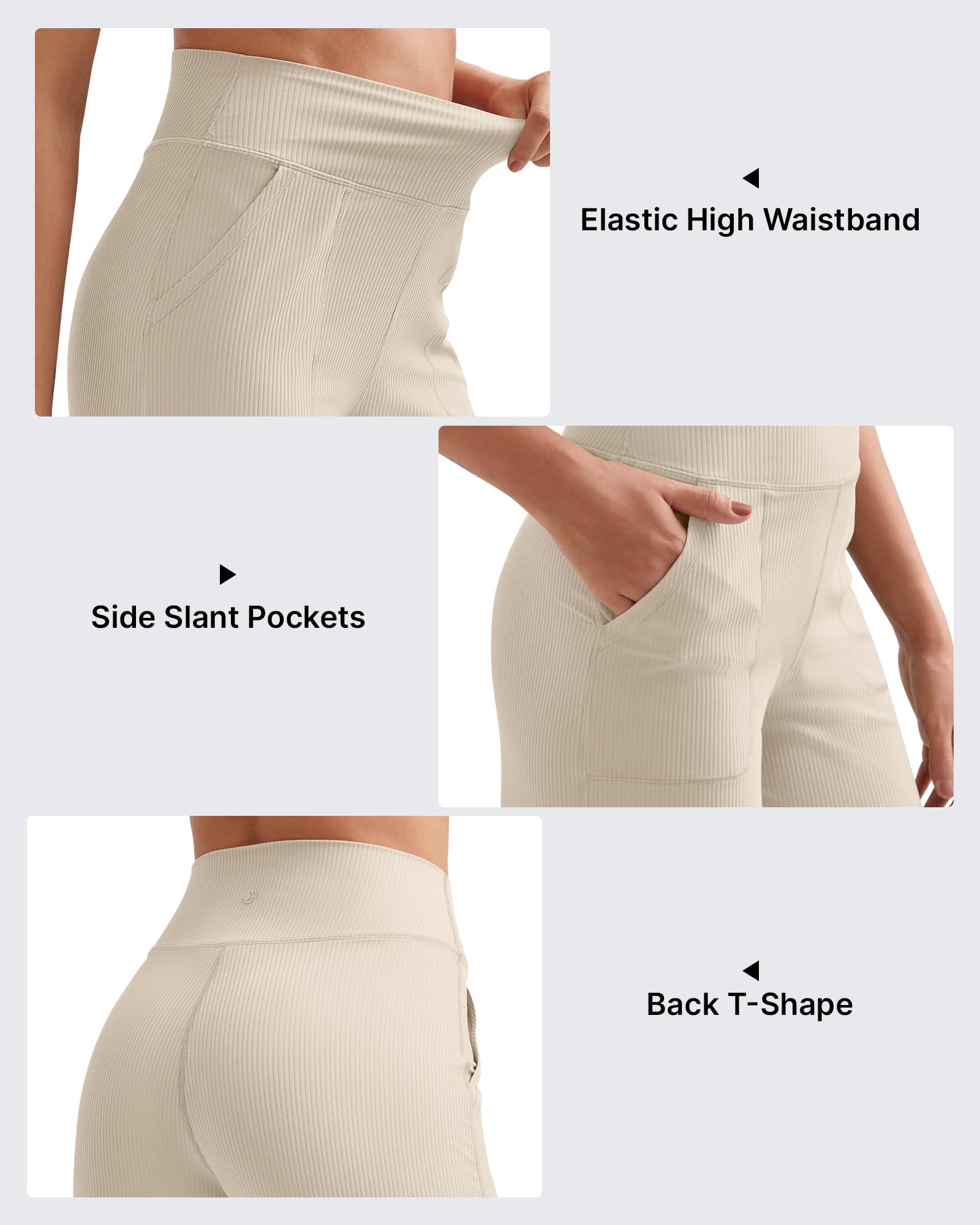 G4Free Pantalon de yoga en tricot côtelé avec poches pour femme - Léger et extensible - Décontracté