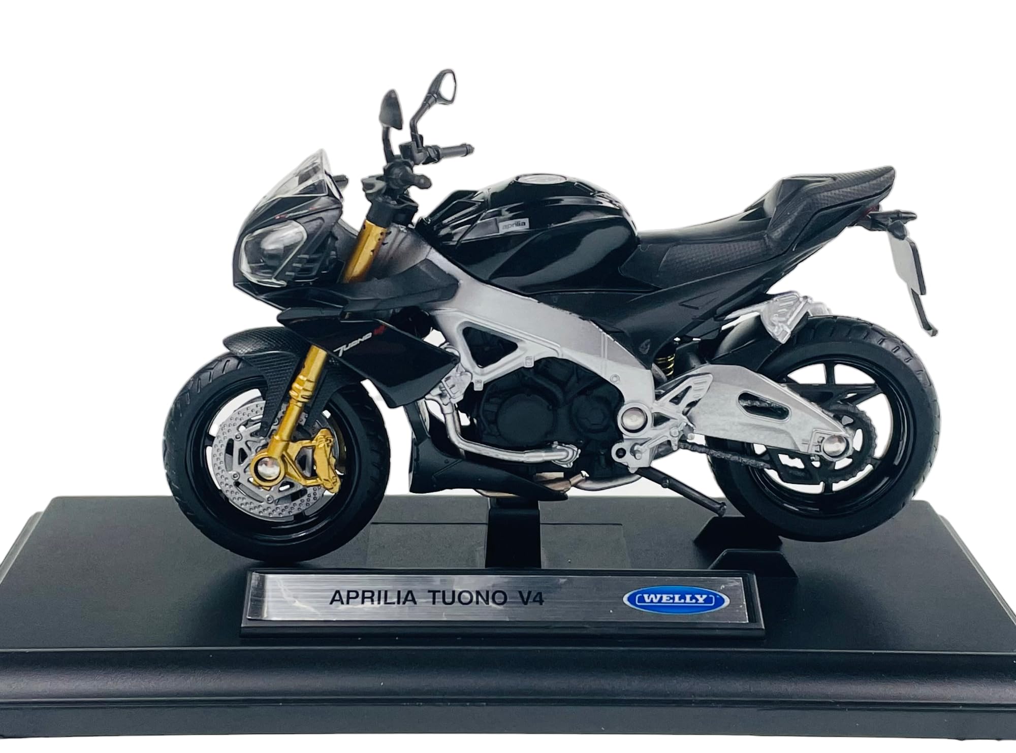 Welly Aprilia RSV 1000 R Factory Modell – Maßstab 1:18, Schwarz, Mit Sockel – Die-Cast-Motorrad