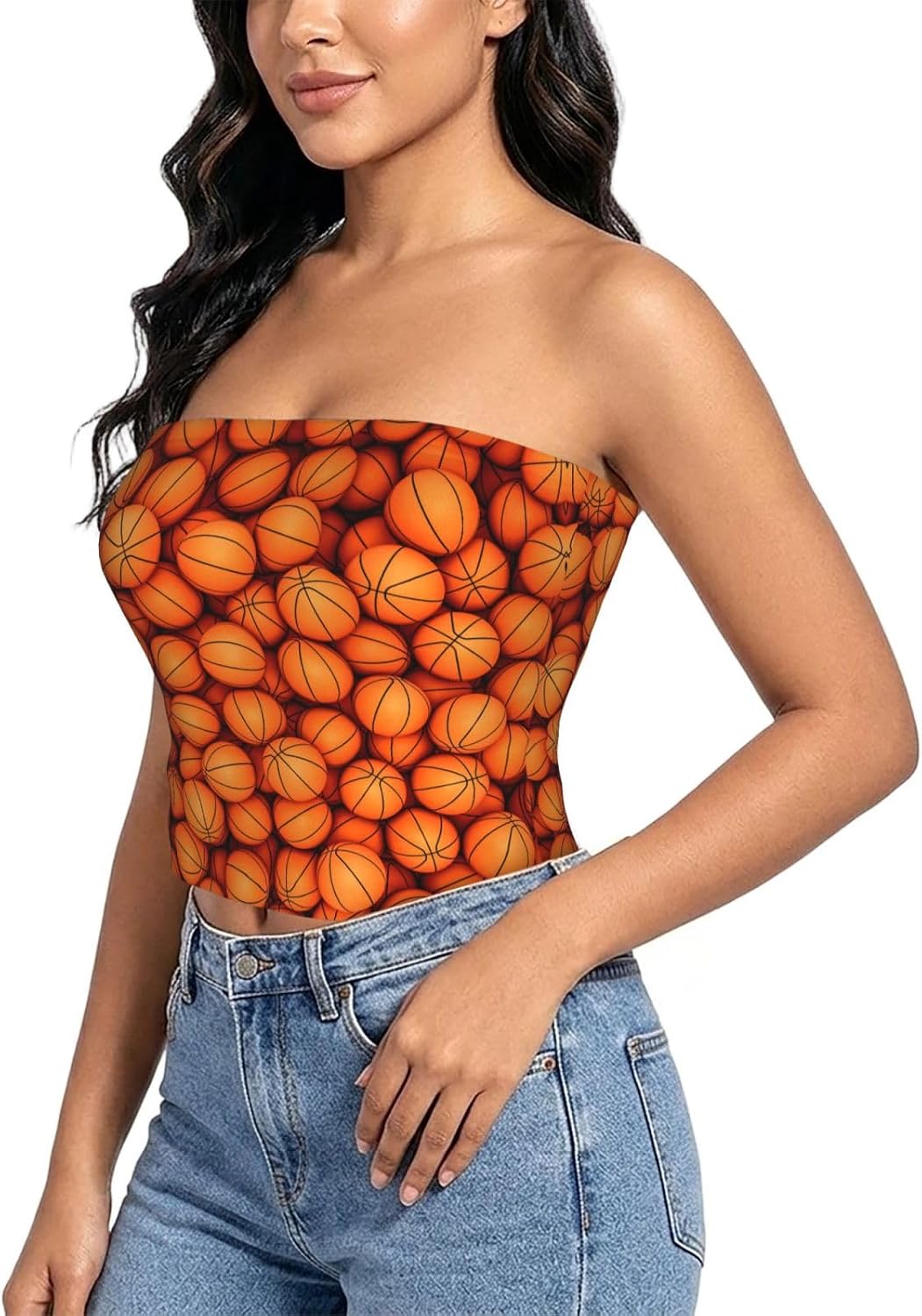 Brown Wooden Print Strapless Bra Tube Tops for Women