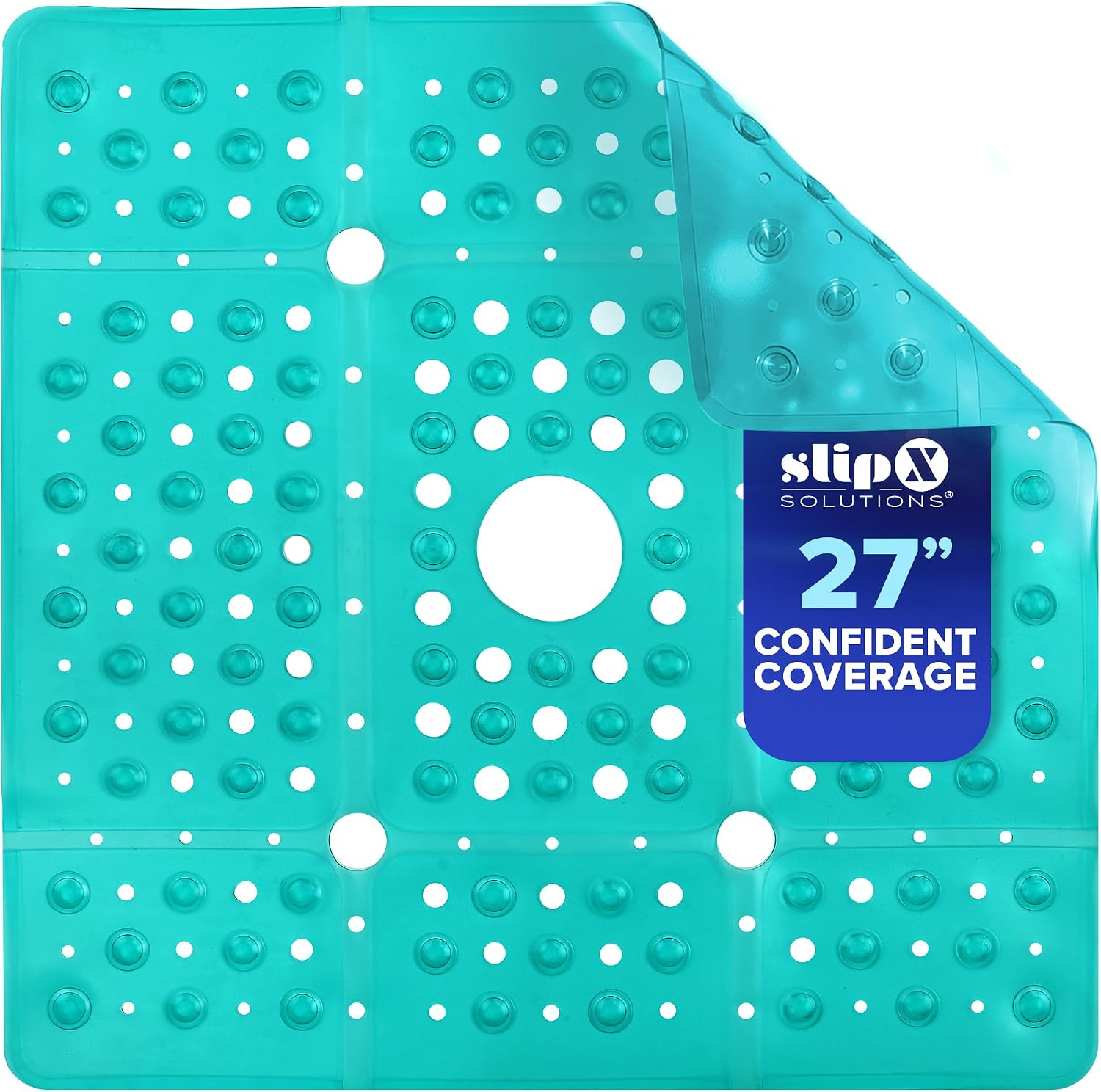 SlipX Solutions 27"x27" Oversize Non Slip Shower Mat, Solid Gray | Fills Inside Shower Stall, 100+ Power Grip Suction Cups, Perfect for Smooth Surfaces, Machine Washable