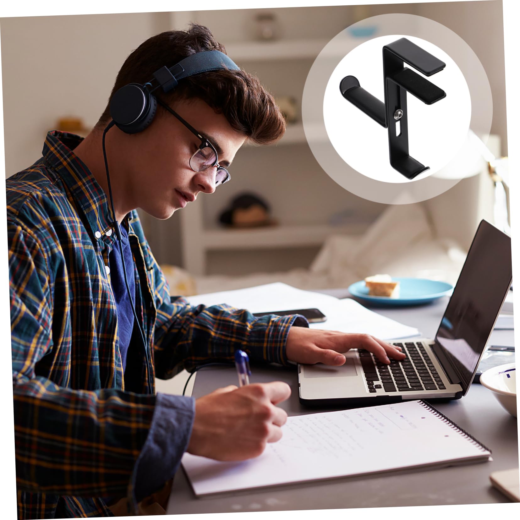jojofuny Soporte para Auriculares De 3 Piezas Ajustable para Escritorios De Diferentes Anchos Sin Almohadilla Incluida.