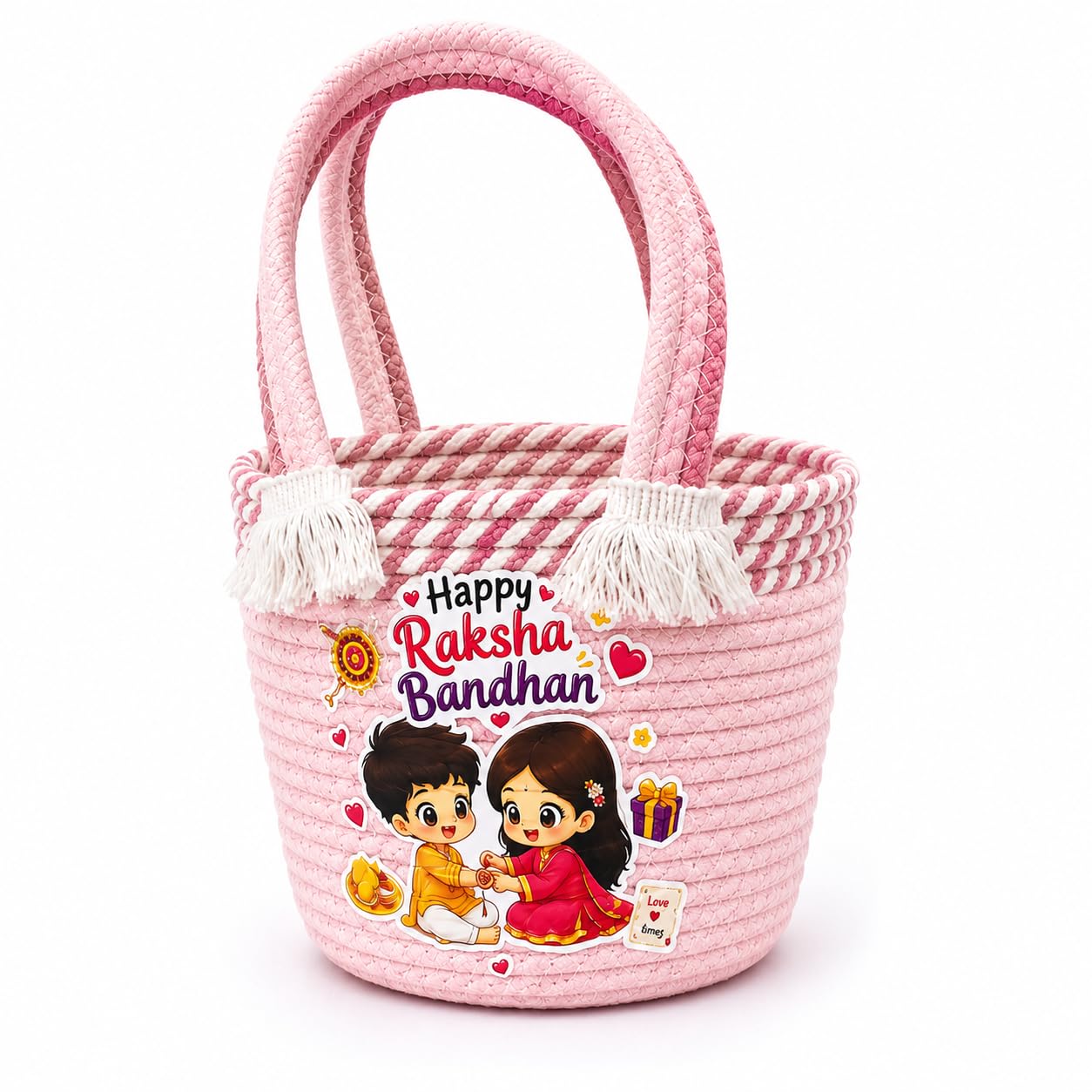Designer Jute Rakhi Gift Bag for Sister | Reusable Eco Friendly Gift Tote with Strong Cotton Rope Handle | Raksha Bandhan Hamper Basket for Gifts, Chocolates & Accessories-PCS-1-image-35