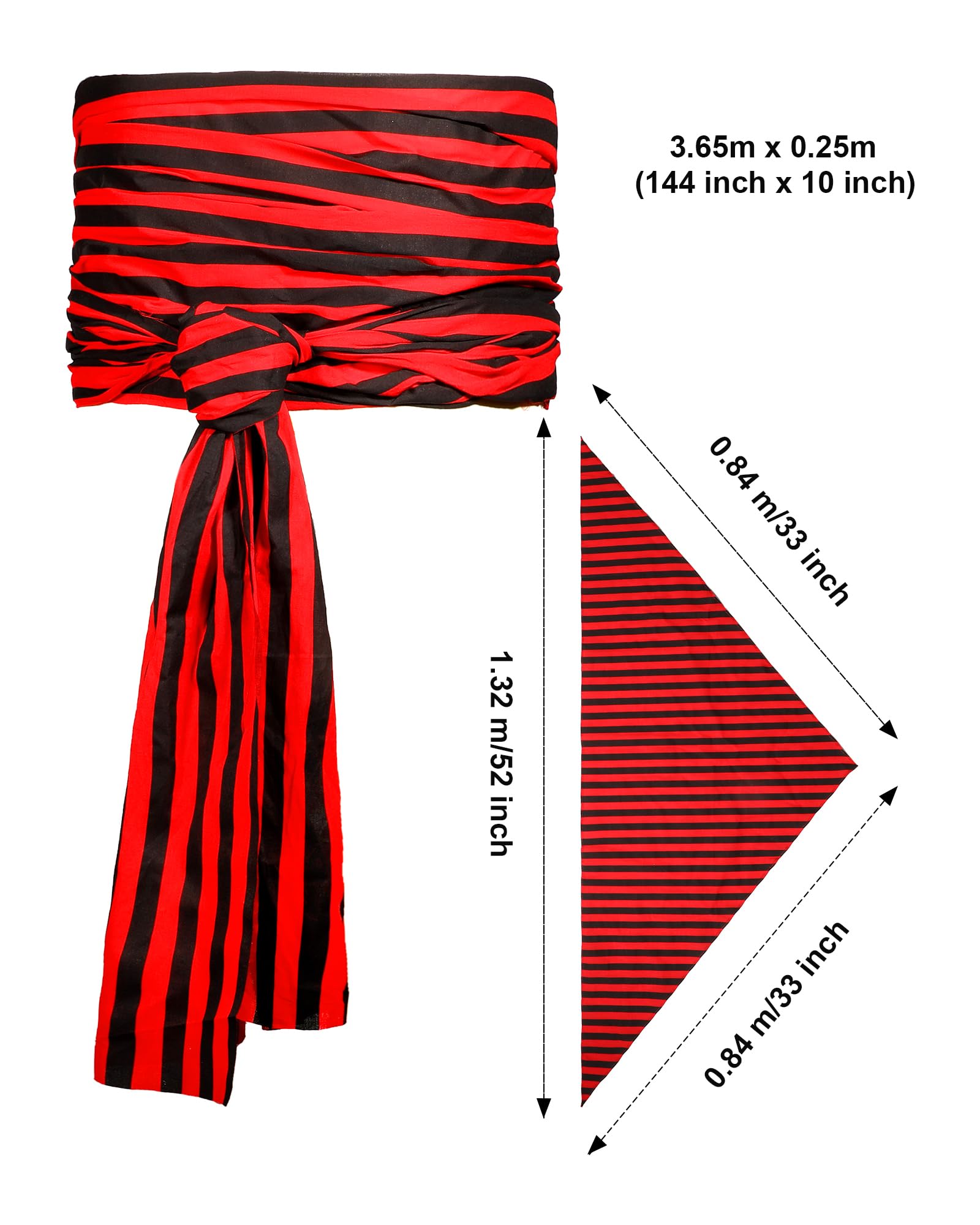 Didaey 5 Pcs Captain Pirate Costume Accessories Set Pirate Eye Patch Large Sash Headband Necklace Earring for Women Men(Black and Red)