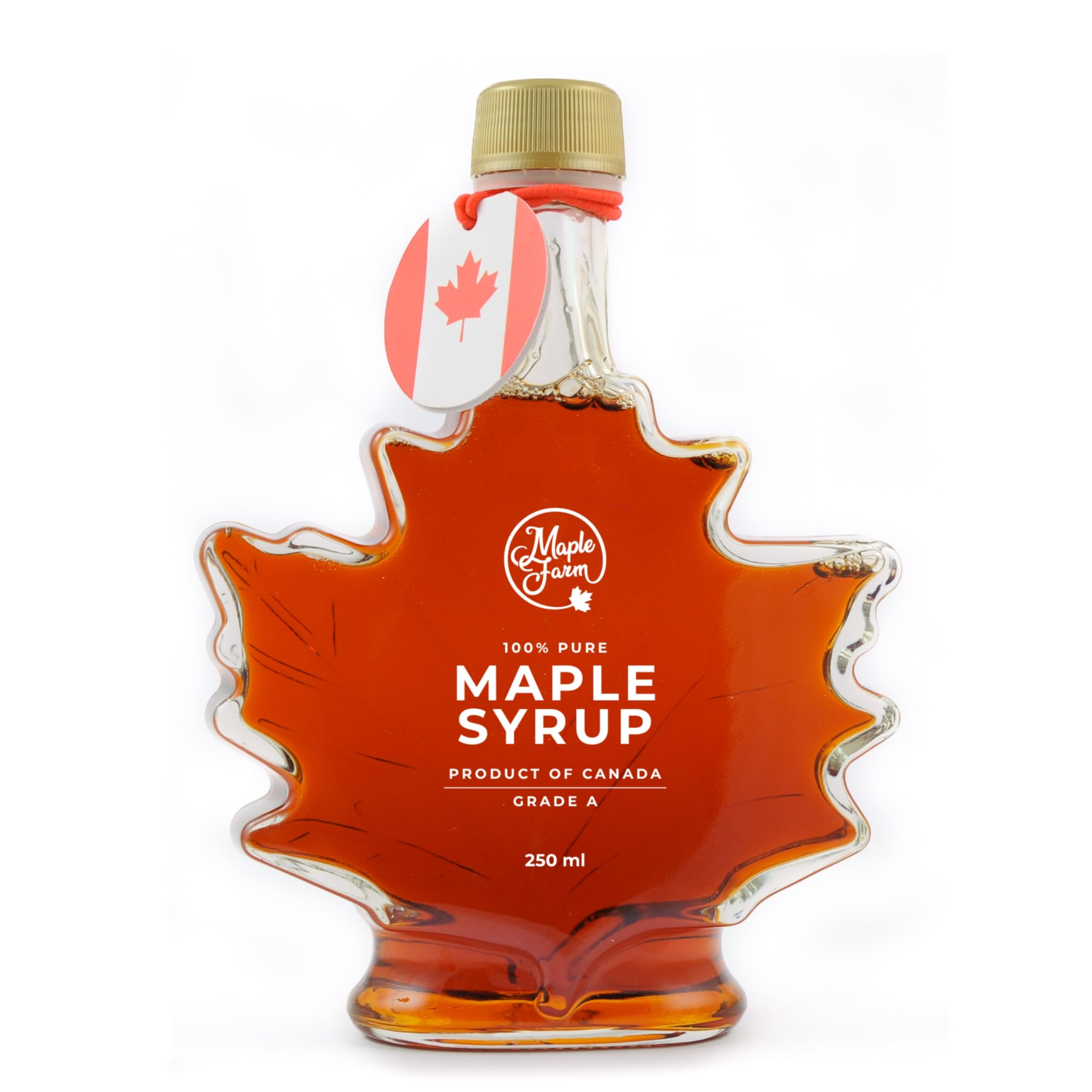 MapleFarm - Sirop d'érable canadien pur Grade A - GOÛT INTENSE - Saveur robuste - Bouteille en forme de feuille dans un coffret cadeau - 330g (250ml)