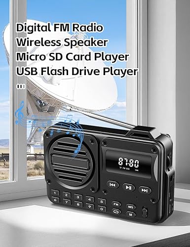Miniatura 2 de Radio FM portátil, altavoz inalámbrico, reproductor de música, radio recargable integrada a batería, radios de transistor nostálgico con conector