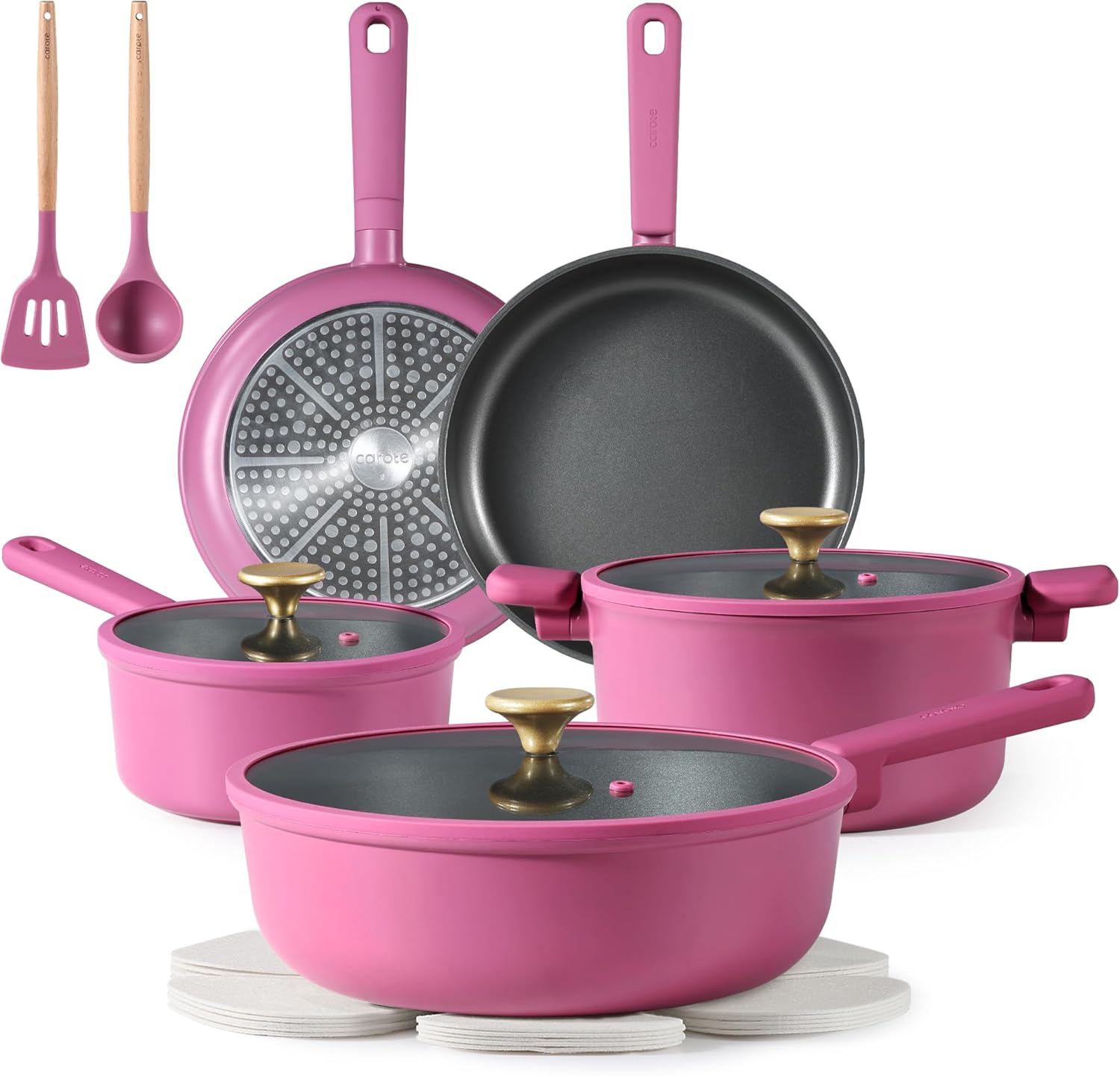 CAROTE Non Stick Pots and Pans Set, Cookware Sets Nonstick, Kitchen Cooking Set with Stay-Cool Handles,with Silicone Tools and Pot Protectors,15 Piece
