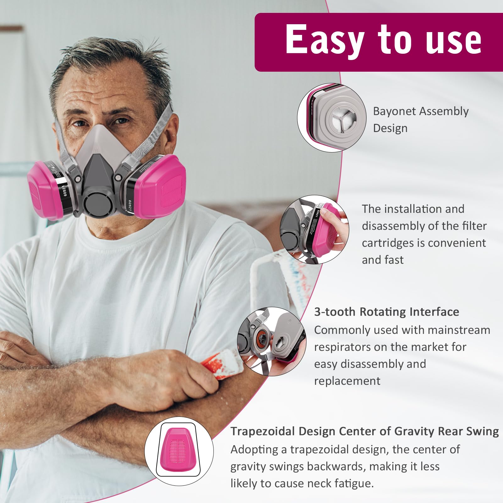 6001 Respirator Filter Cartridges - Compatible With 6000/7000/FF-400 Series, Filters Dust, Paint, Organic Vapors