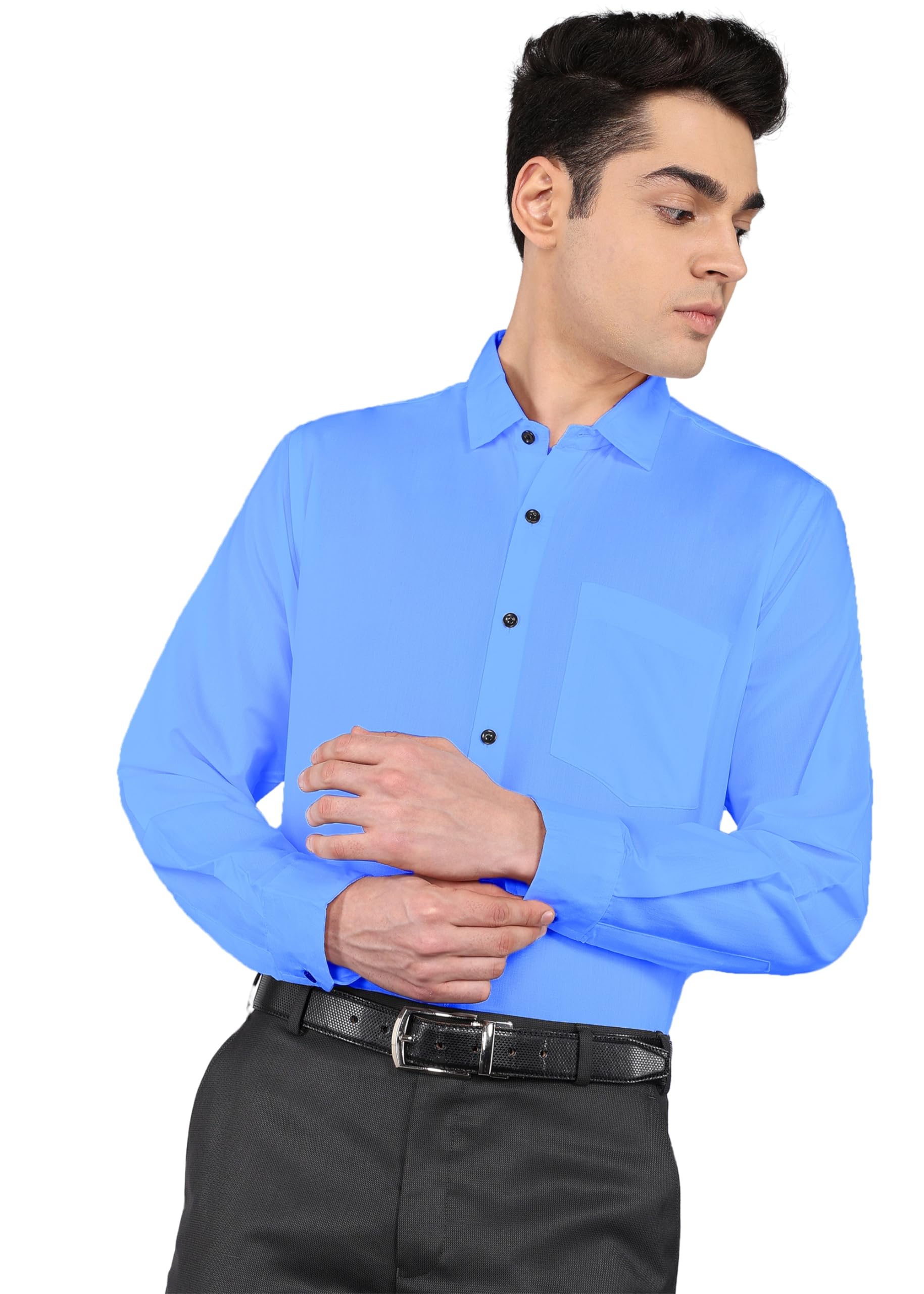 Wanderthreads Lifestyle Co. Mens Regular fit Solid Formal Cotton Shirt with Spread Collar and Full Sleeves Stylish & Comfortable | Ideal for Office, Meetings, Gift