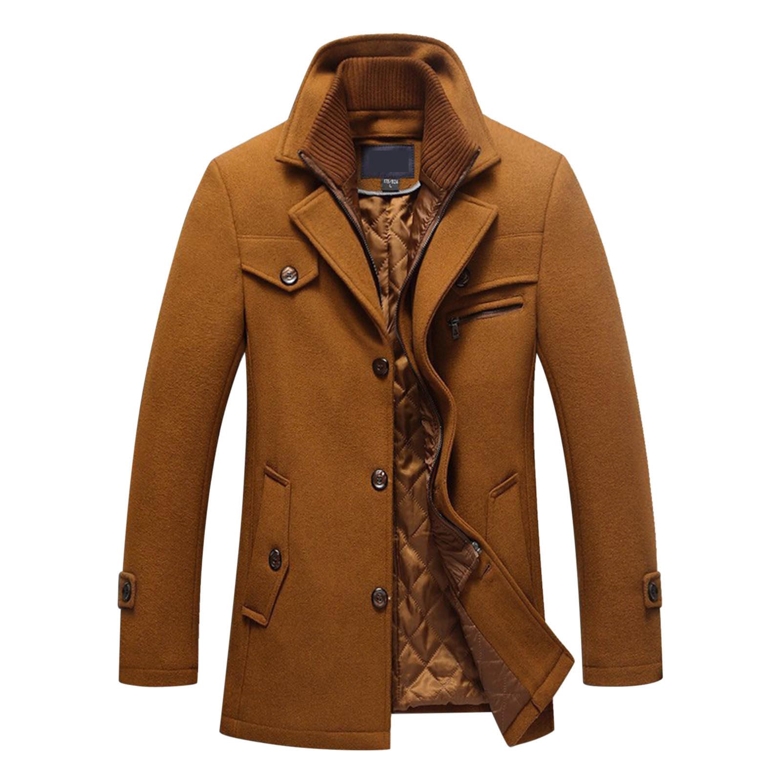 Chaquetas Hombre Cremallera Abrigo Hombre Invierno Cómodo Medio Largo De Lana De Doble Cuello Y Cierre Claro Para Hombre