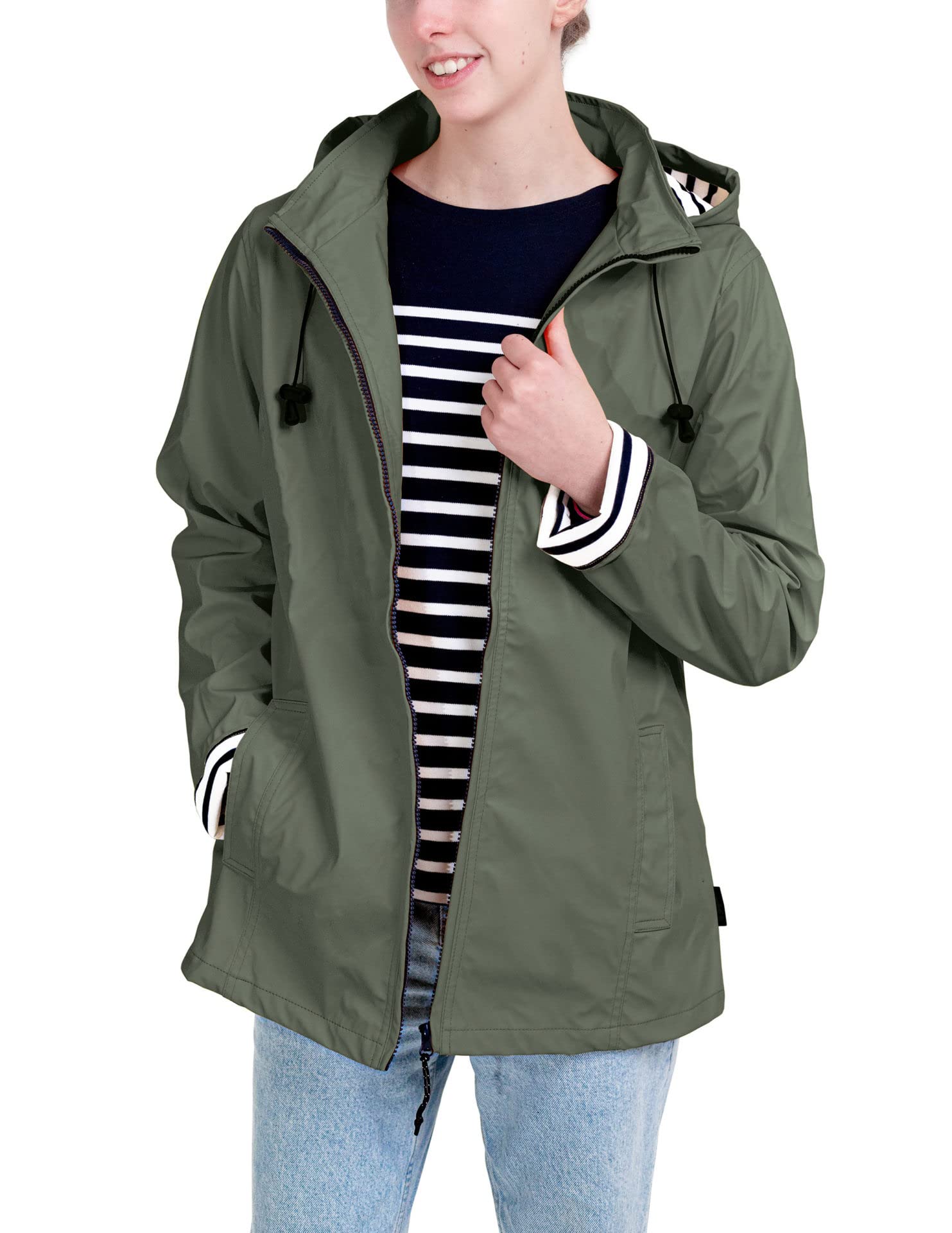 Breizh Ocean - Cerato Impermeabile ERQUY, Vestibilità aderente con interni a righe - Donna - Da XS a 4XL
